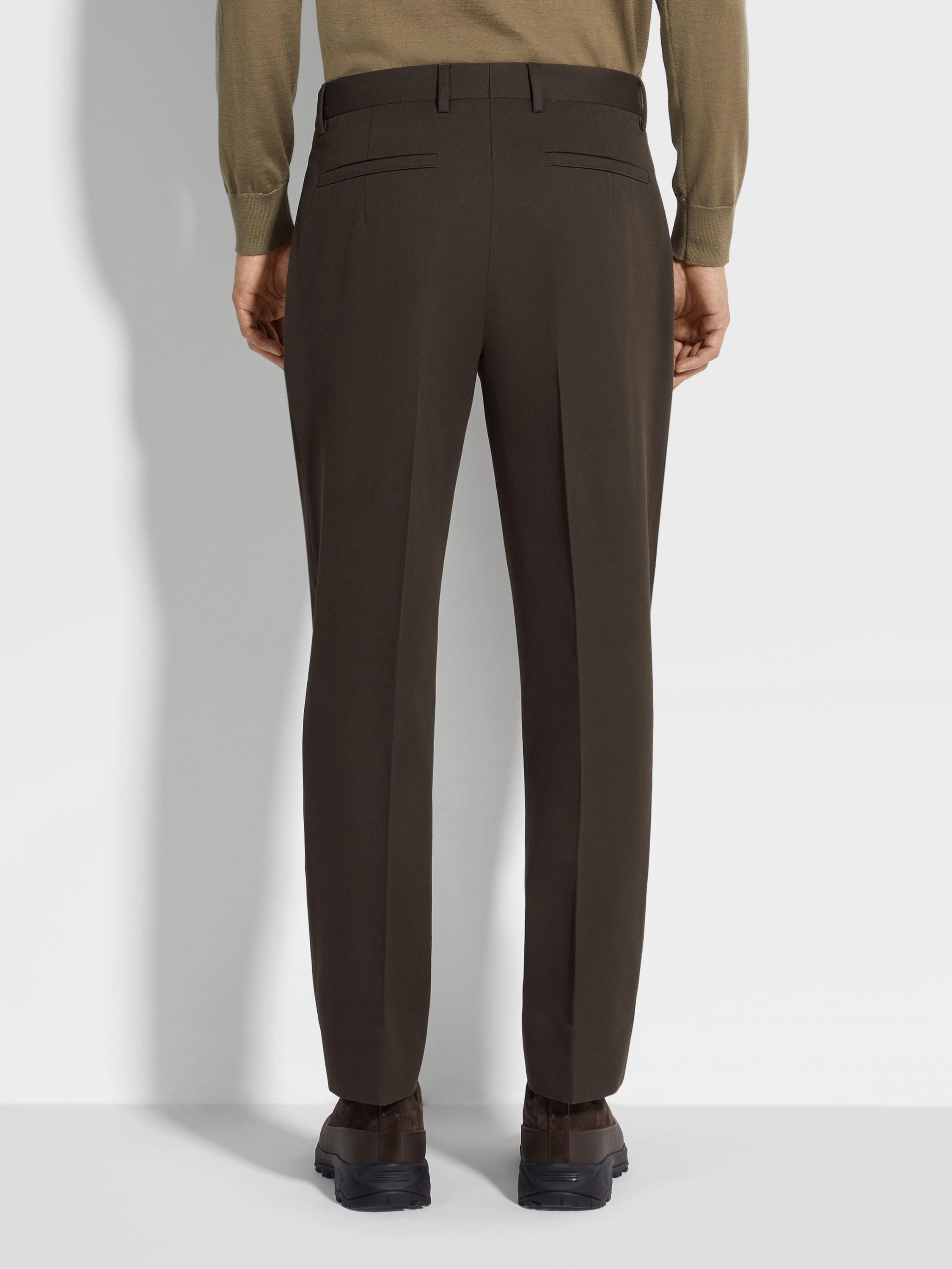 DARK BROWN COTTON AND WOOL PANTS - 6