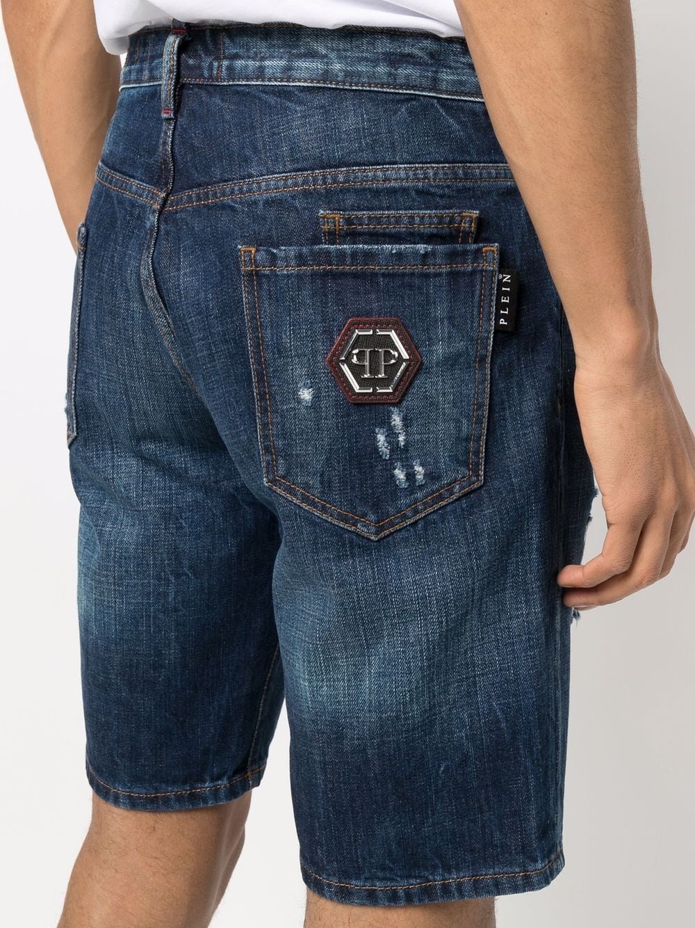 logo plaque denim shorts - 5