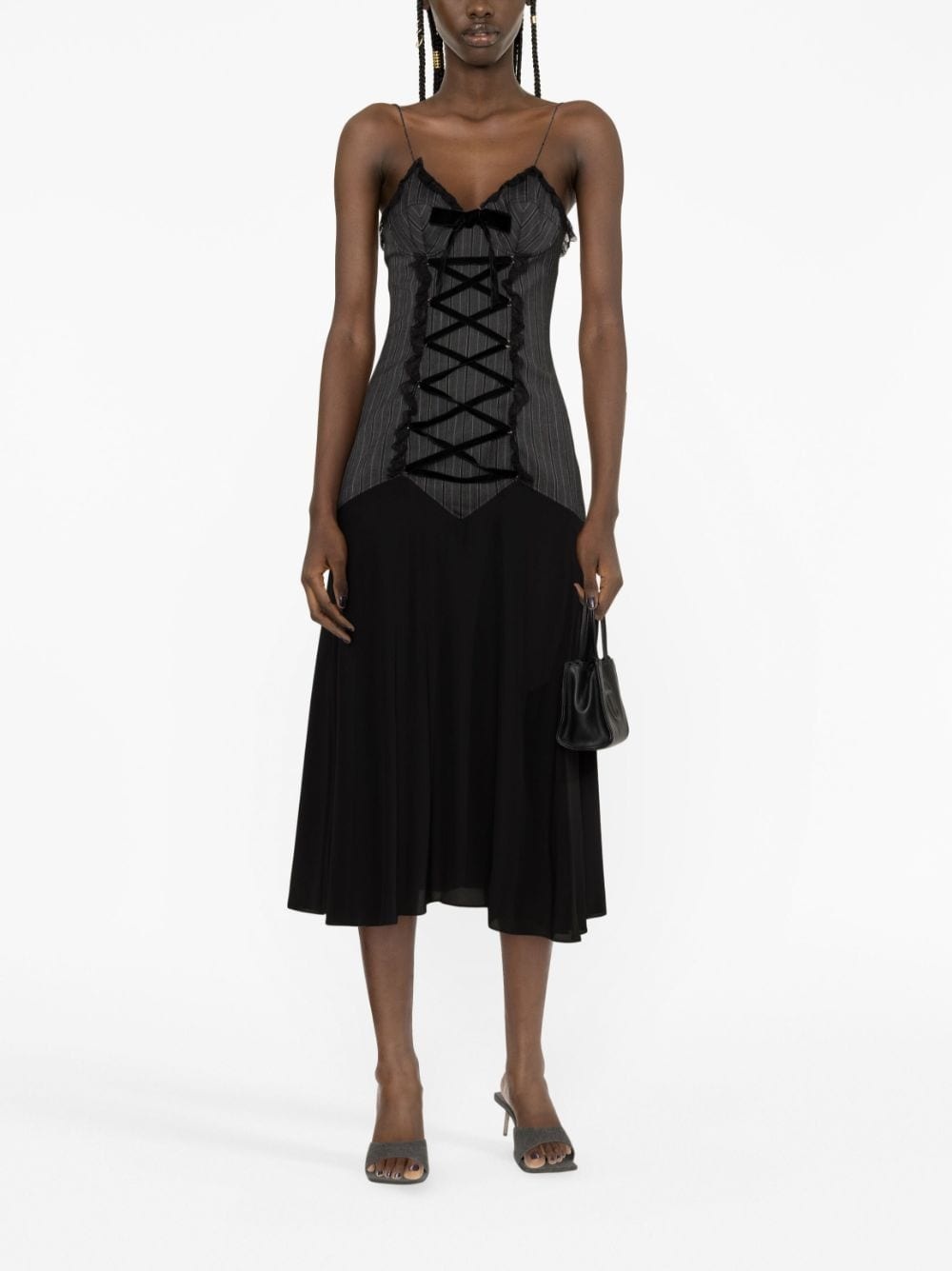 pinstripe lace-up midi dress - 2