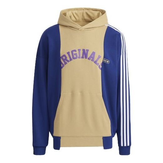 Men's adidas originals Mr Hoody Alphabet Printing Colorblock Pullover Blue Brown HC0376 - 1