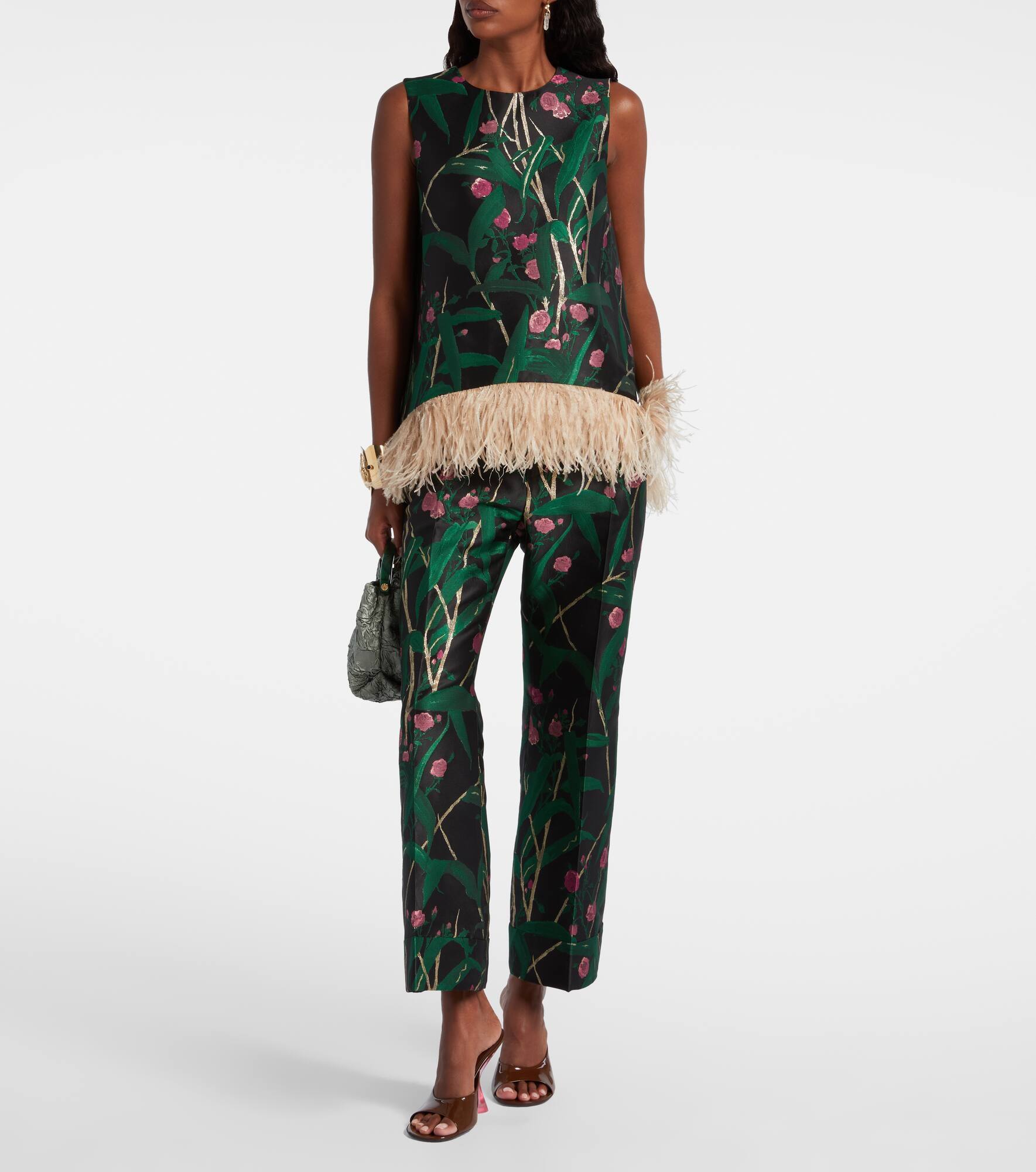 La Scala feather-trimmed jacquard top - 2