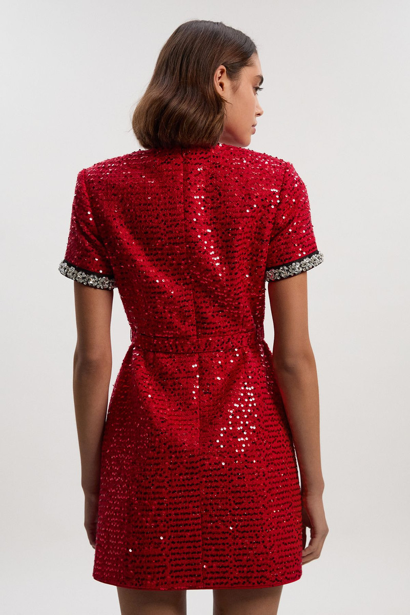 Tailored Sequin Tweed Embellished Mini Dress 6