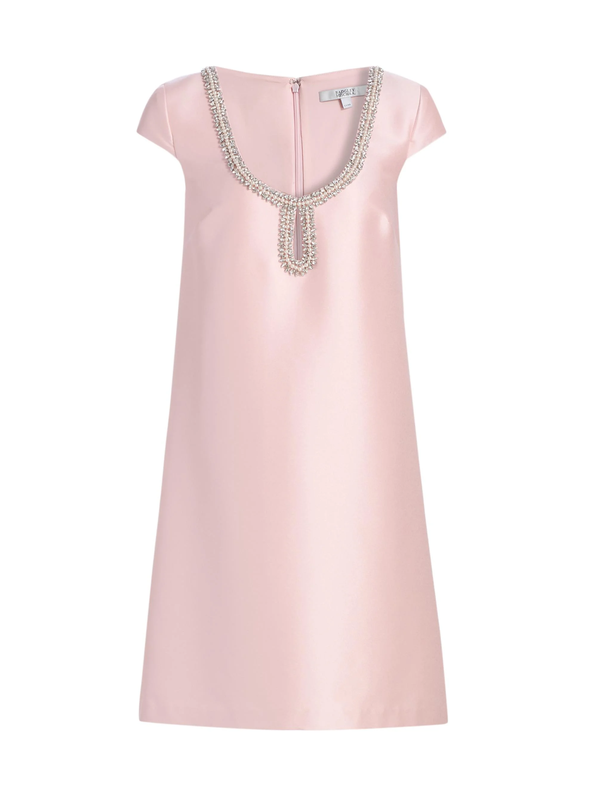 Women's Mikado Embellished Neck Cocktail Dress - Blush - 1