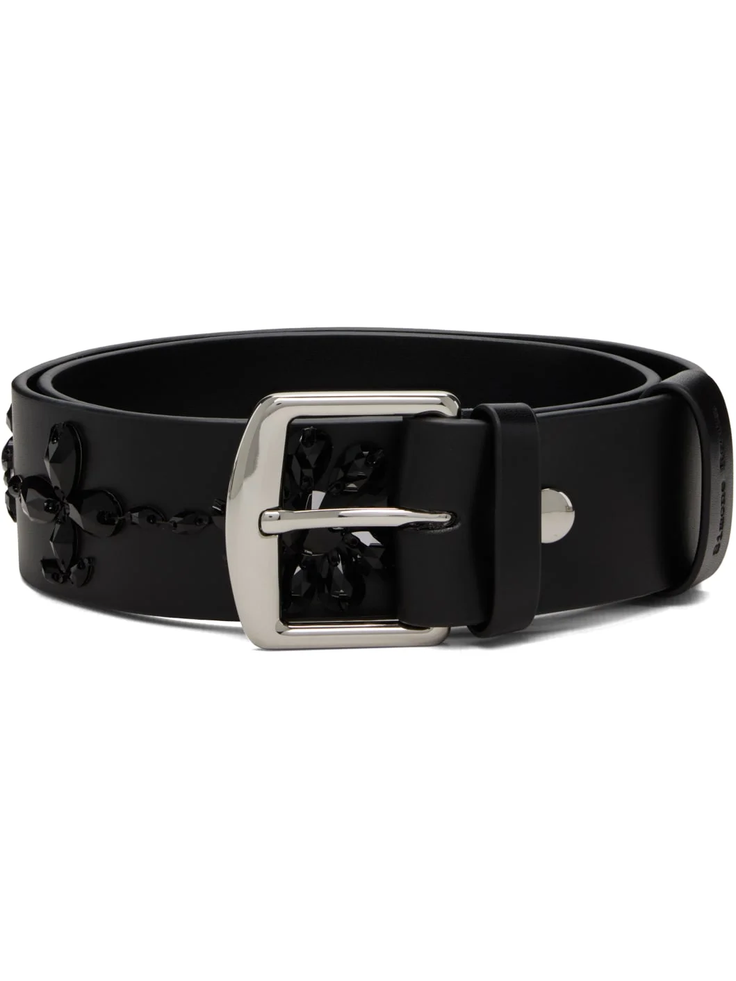Black Embellished Leather Belt - 1