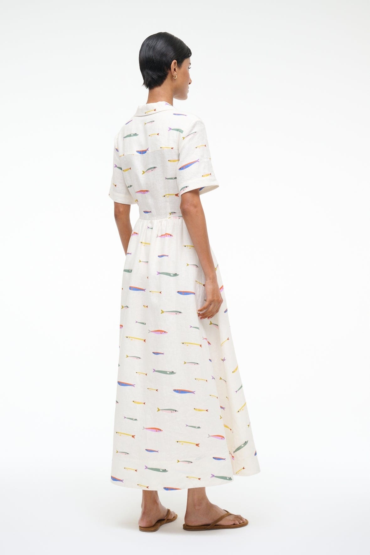 STAUD MERYL LINEN DRESS POP SARDINES IVORY - 3