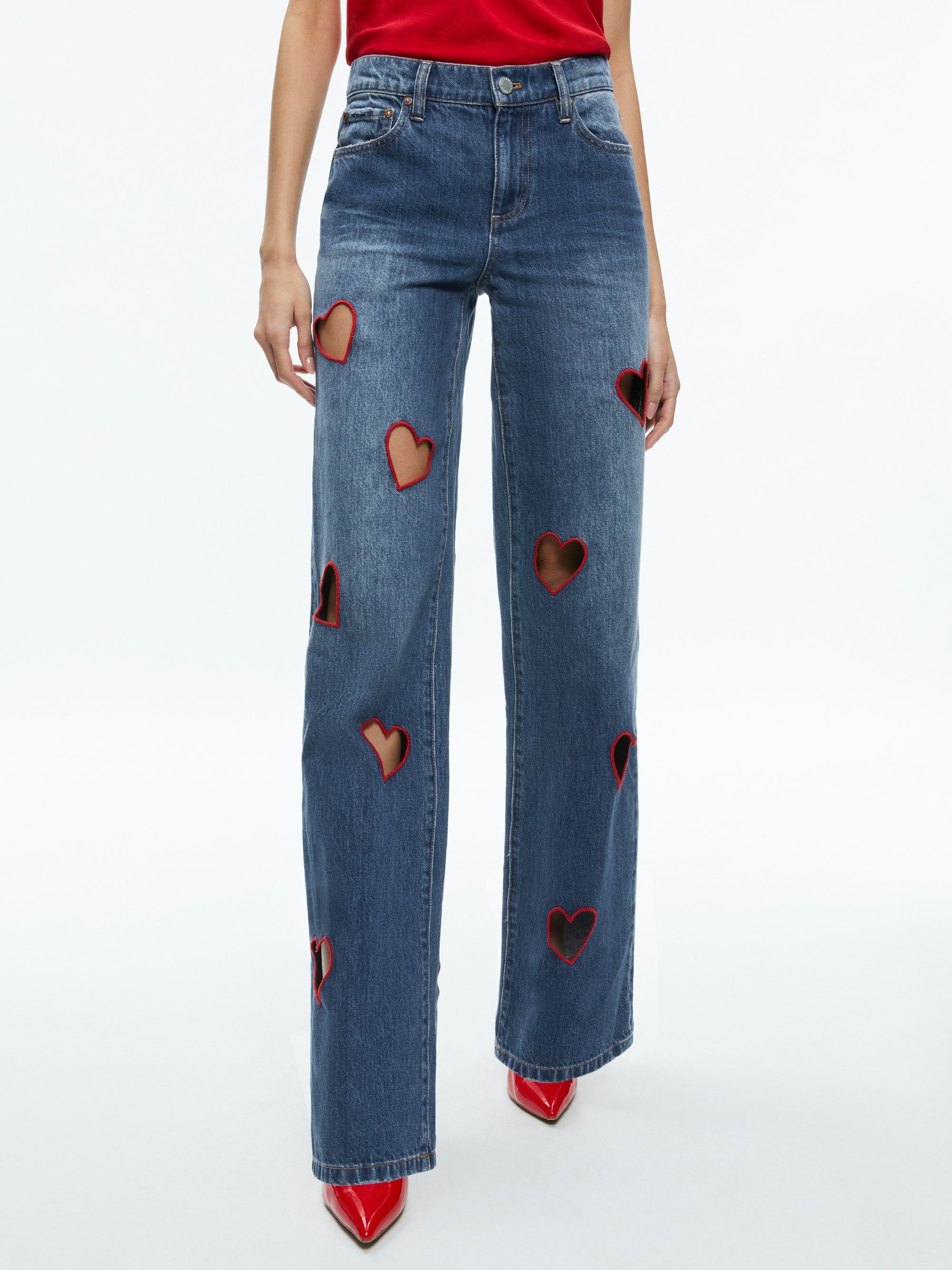 KARRIE EMBROIDERED HEART CUTOUT JEAN - 1