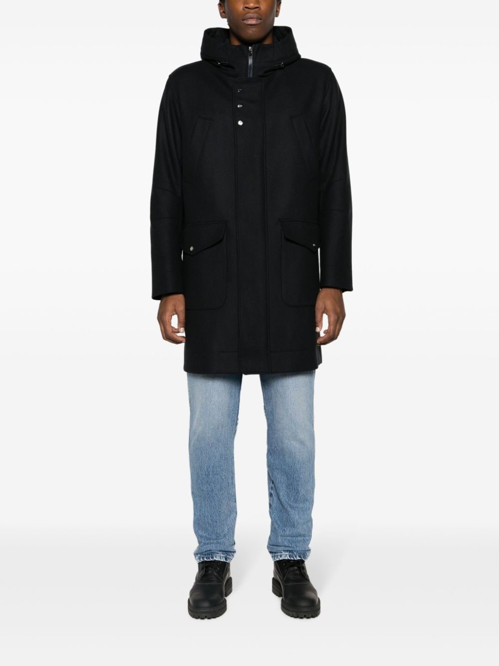 logo-plaque fine-ribbed parka coat - 2