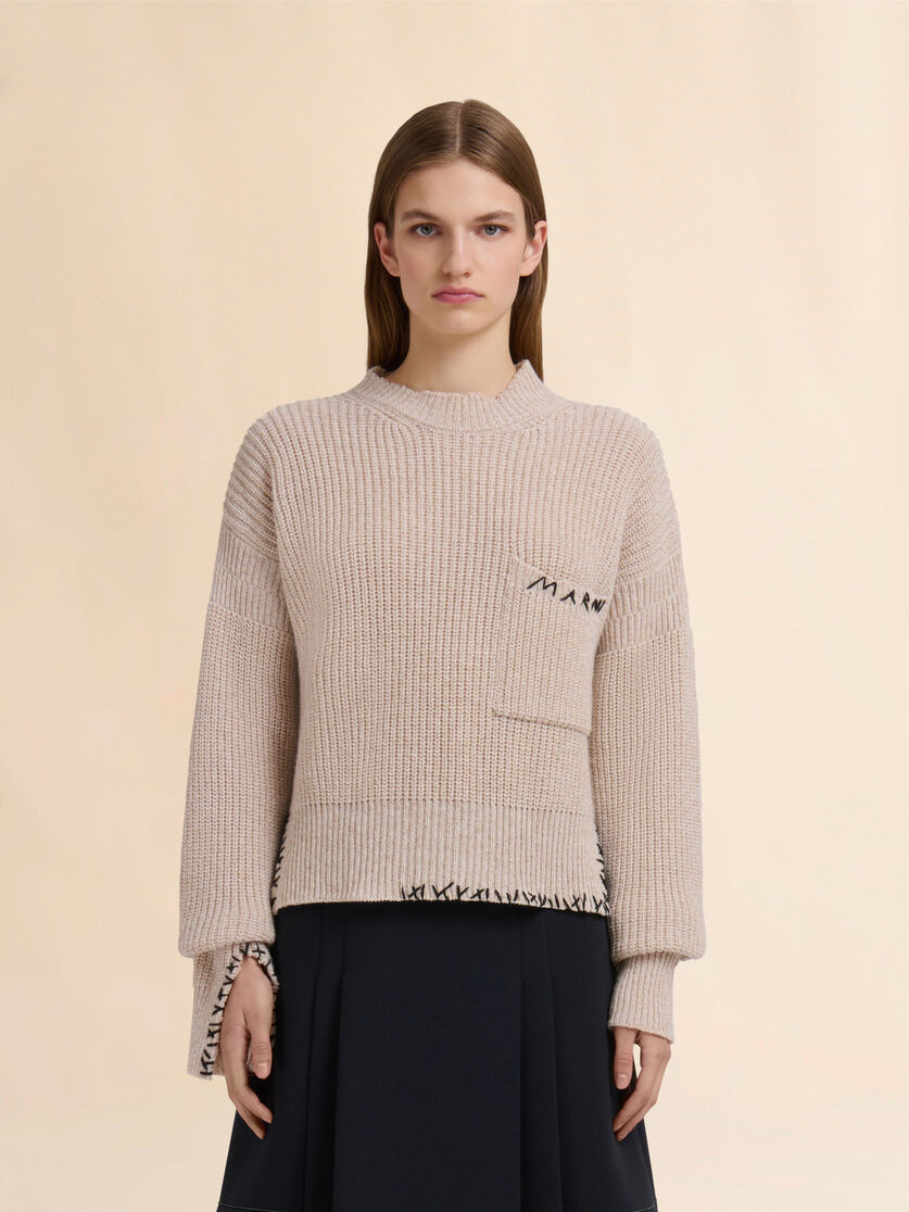 OAT MOULINÉ WOOL SWEATER WITH MARNI MENDING - 2