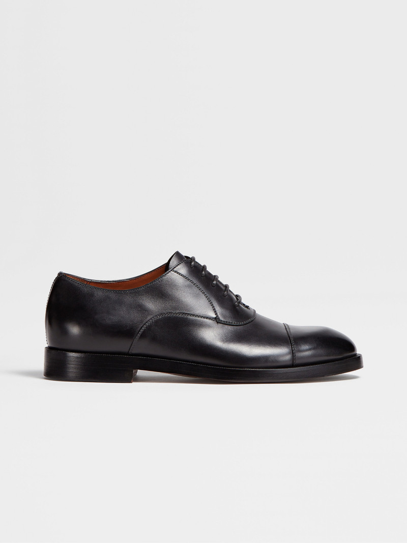 BLACK LEATHER TORINO OXFORD SHOES - 1