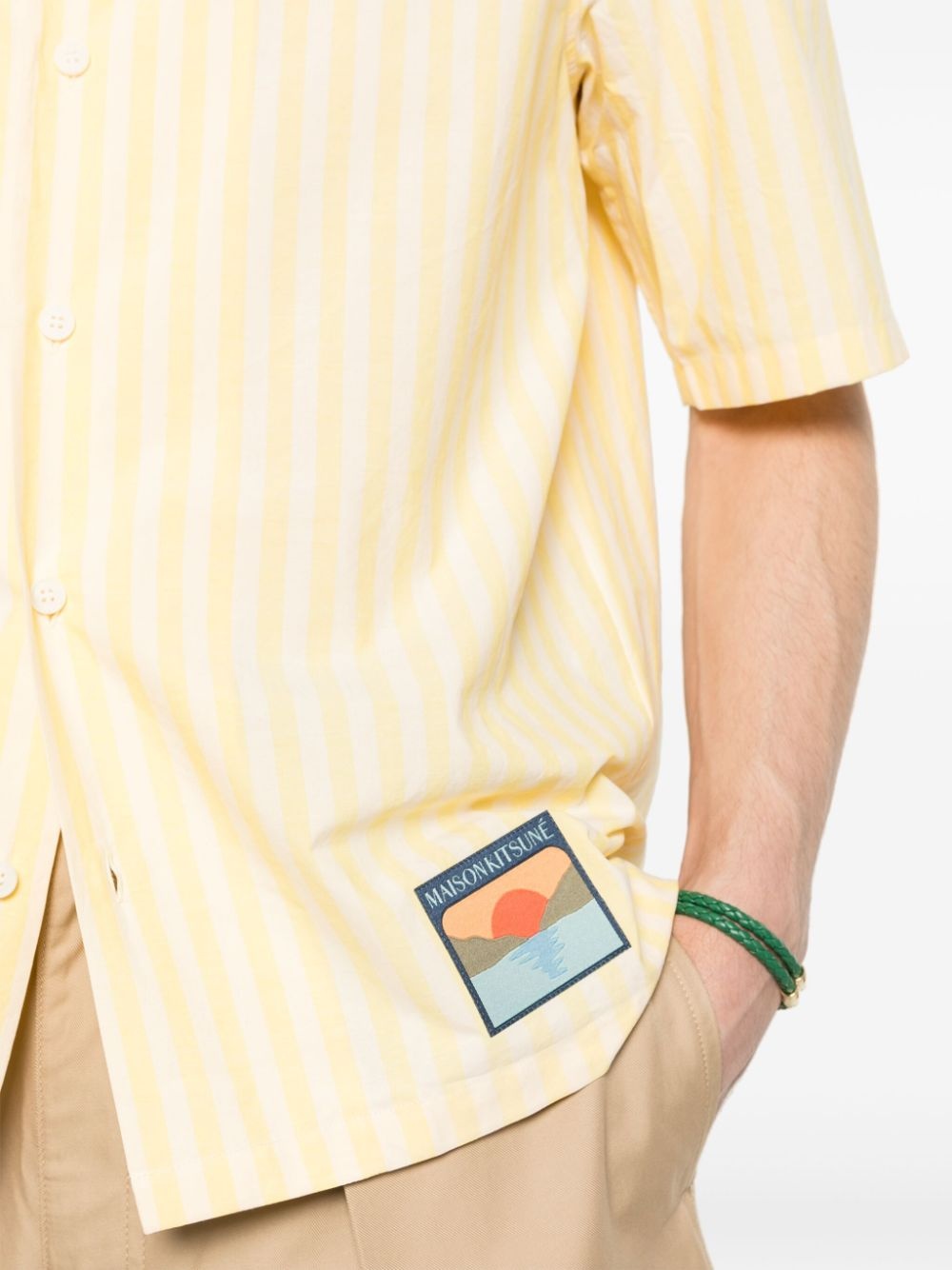 logo-patch striped shirt - 5