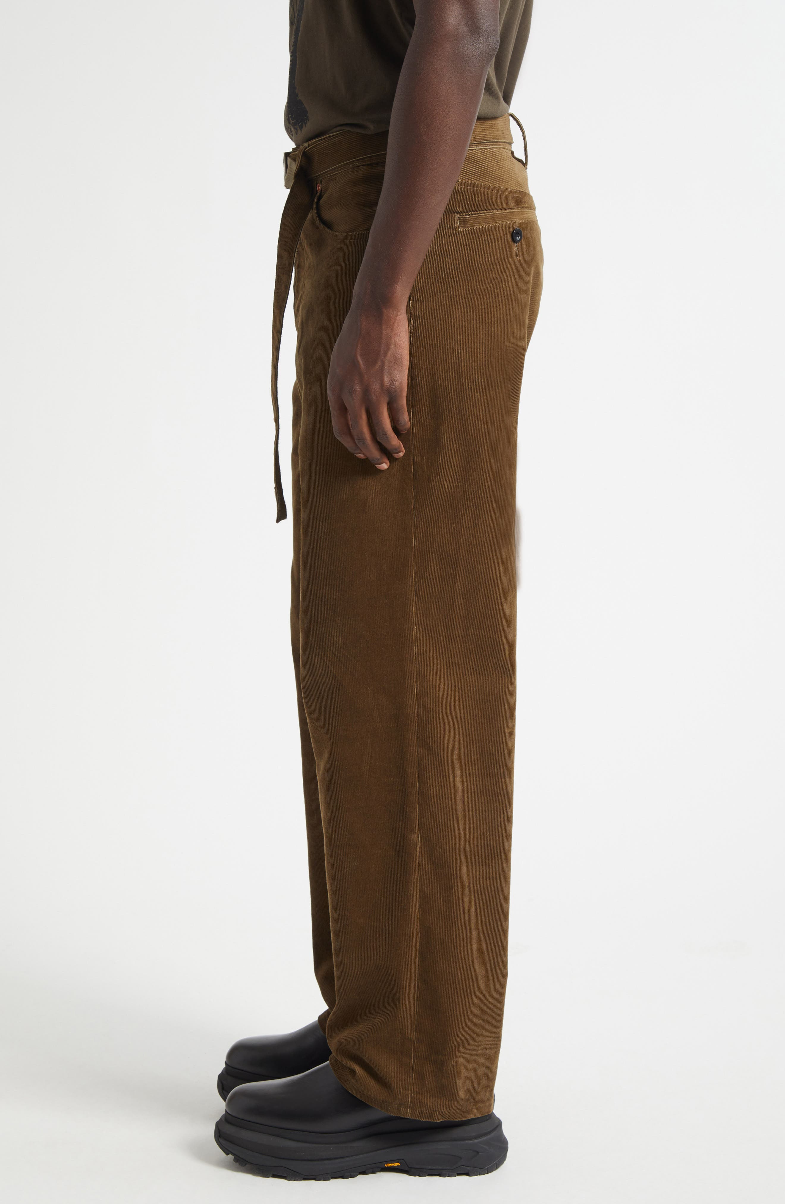 Sacai Belted Corduroy Five Pocket Pants in Khaki at Nordstrom - 4