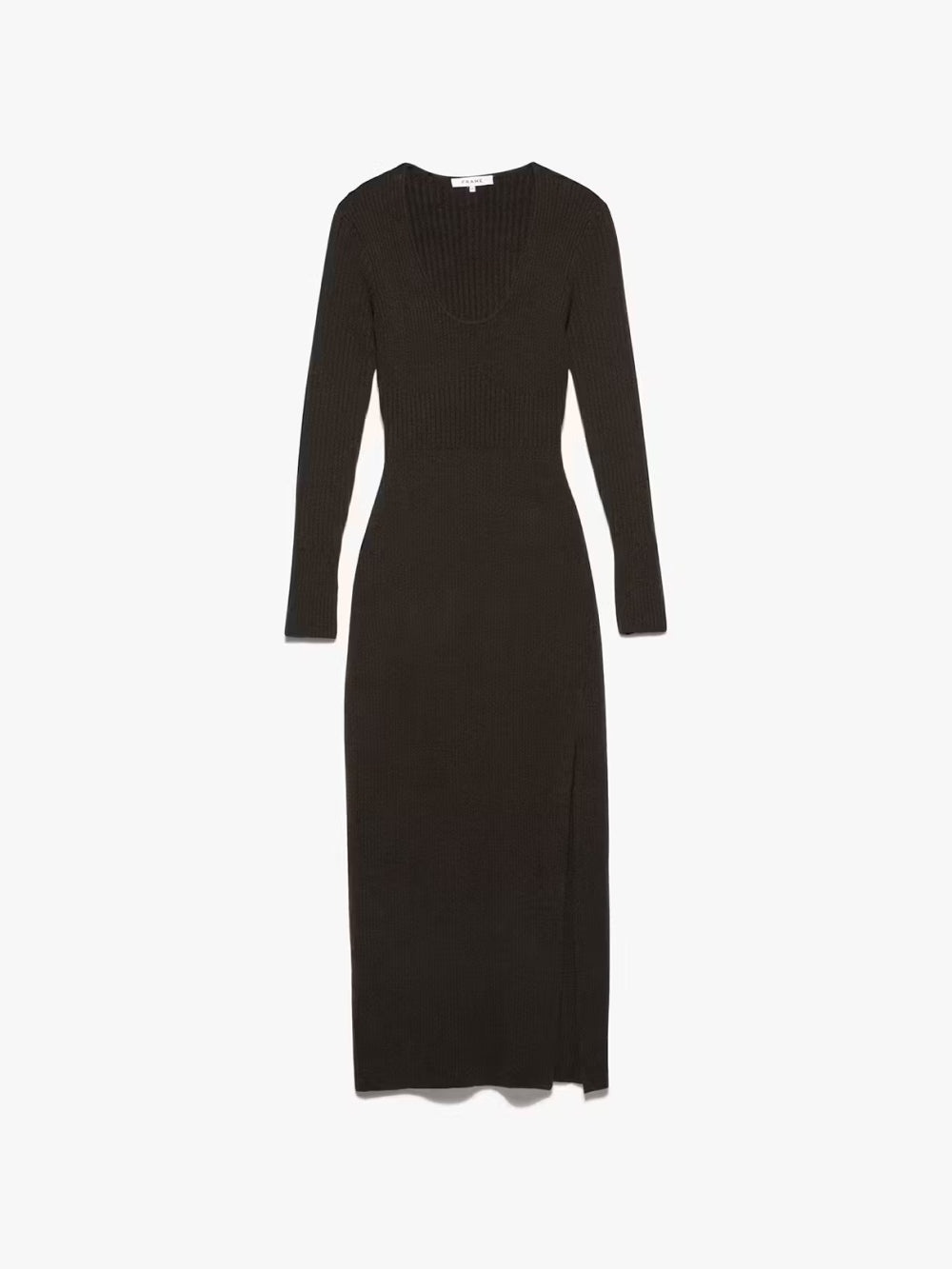 Ribbed Cashmere U-Neck Dress in Espresso - 1