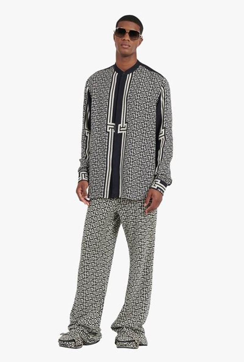 Balmain Oversized ivory and black cuprammonium rayon shirt with Balmain monogram print outlook