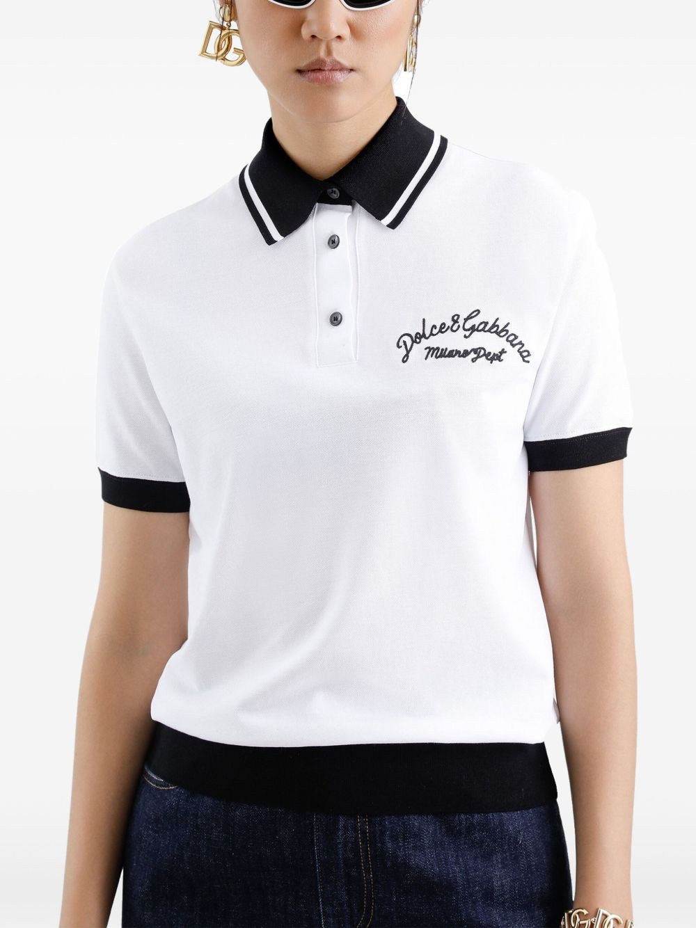 logo-embroidered cotton polo top - 5