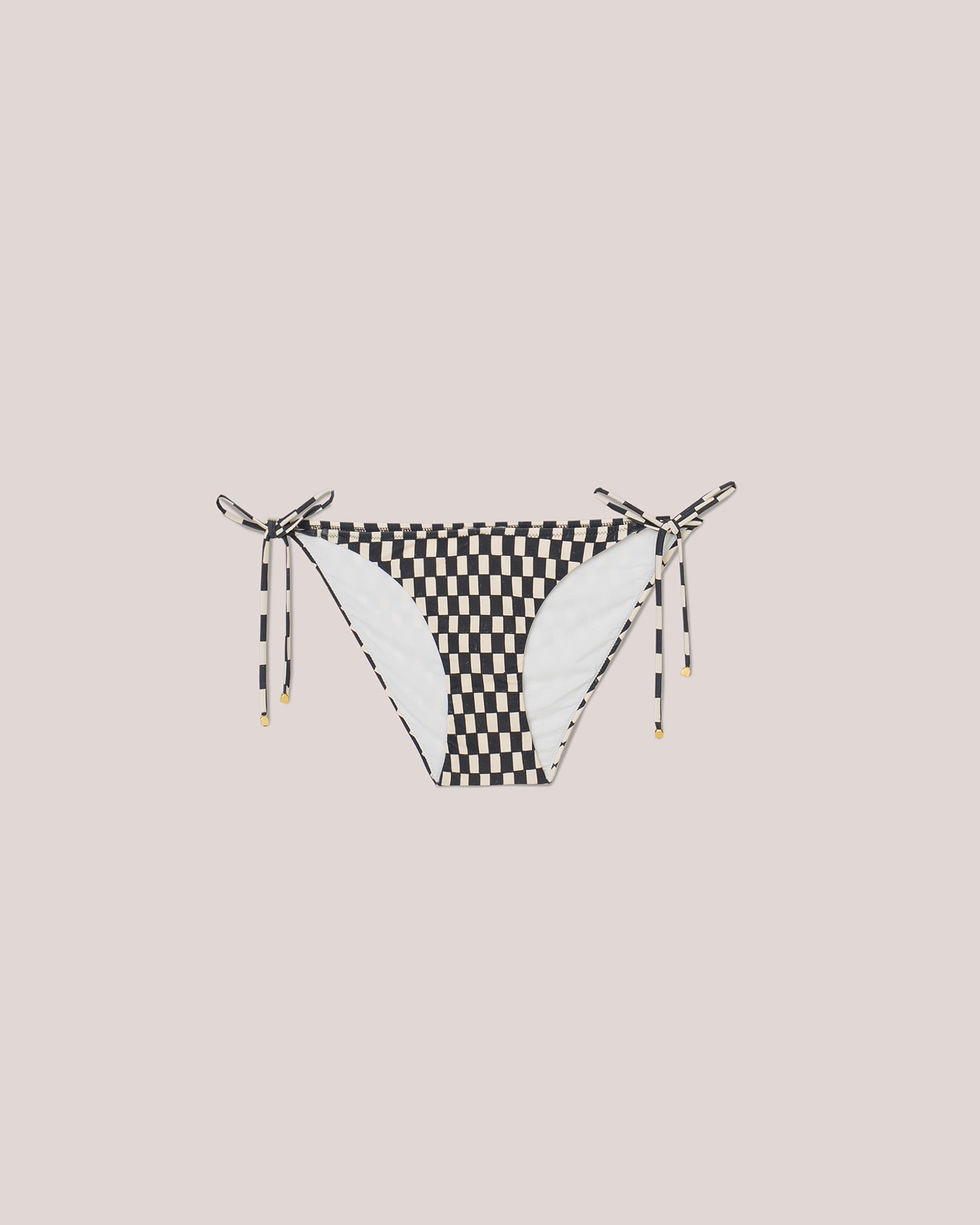 JULIE - Matte-stretch checkered bikini briefs - Creme&Black - 1