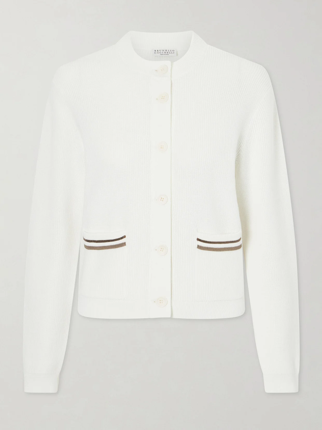 Bead-embellished Ribbed Cotton Cardigan - 1