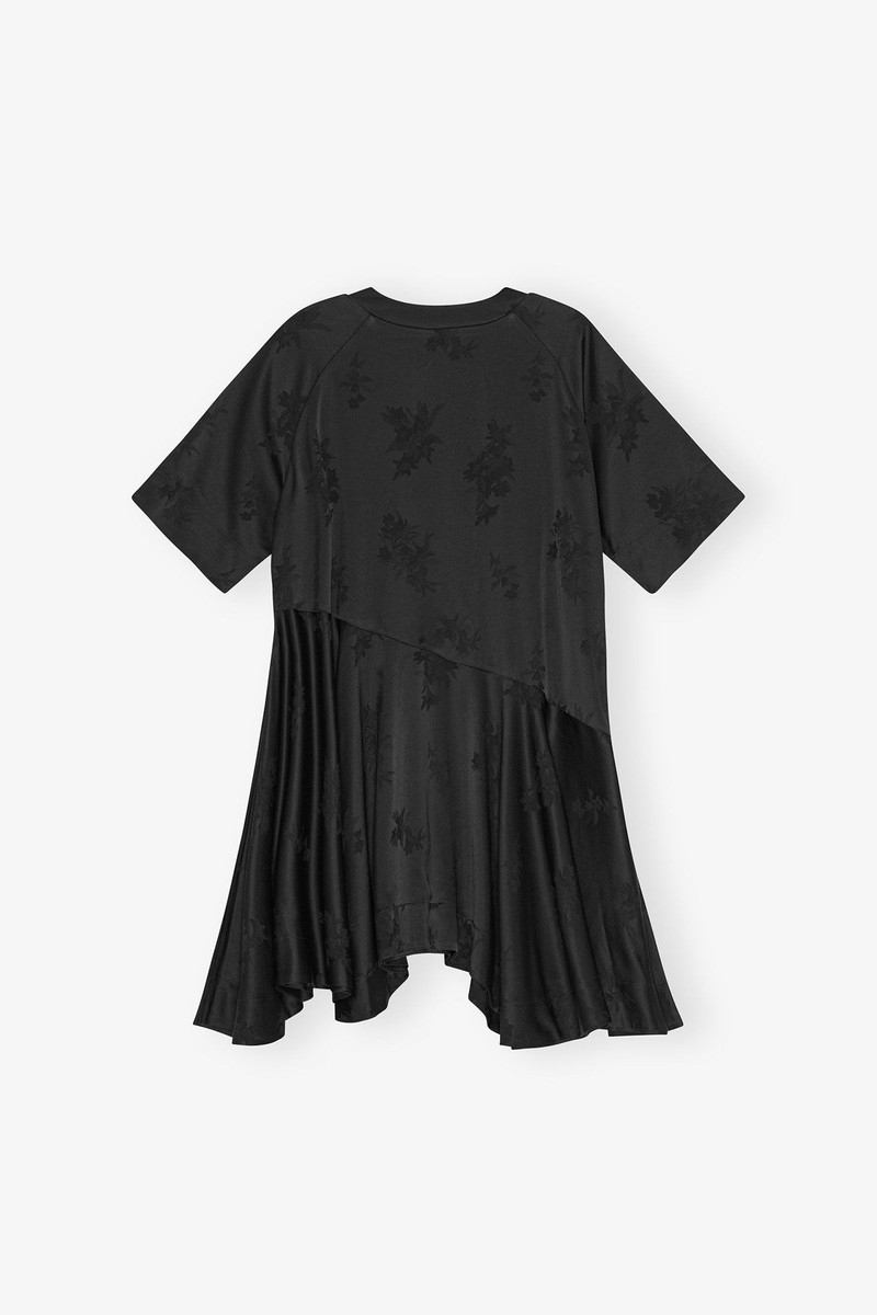 GANNI BLACK FLORAL SATIN JACQUARD OVERSIZED MINI DRESS outlook