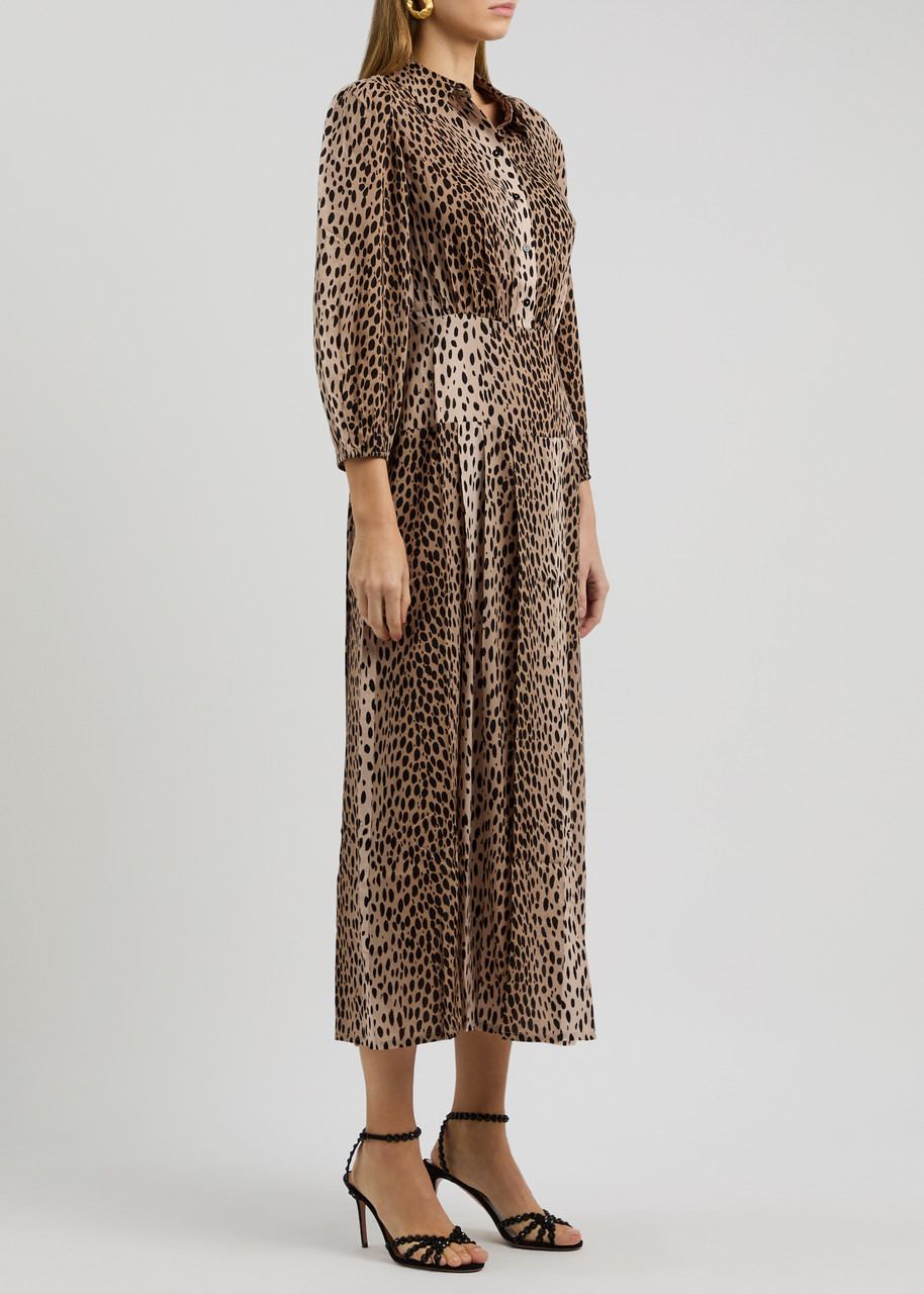 Rixo Izzy Leopard-print Woven Midi Shirt Dress - 2