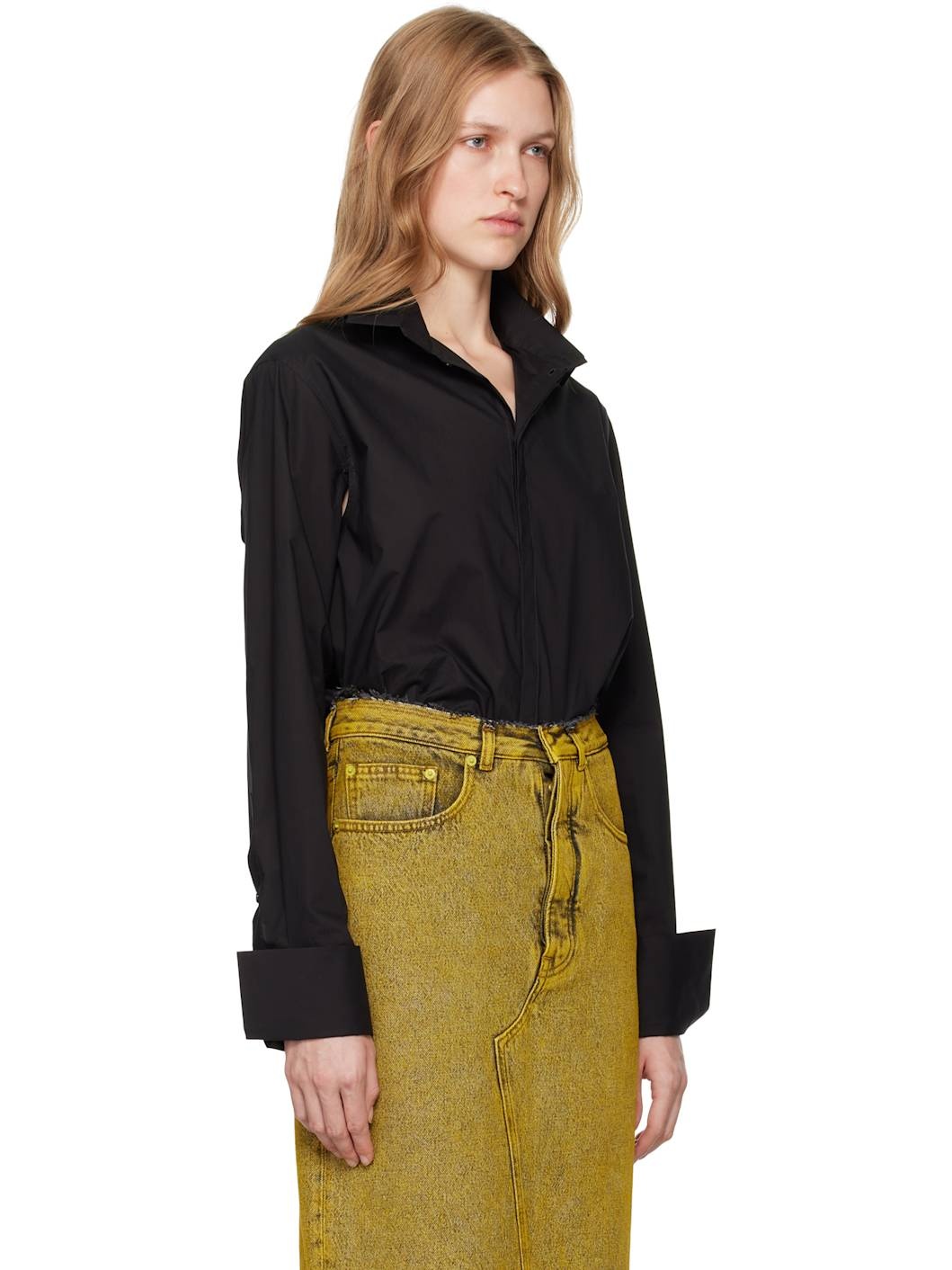 Black Cotton Poplin Long-Sleeved Shirt - 2