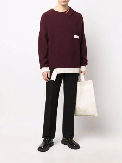 Marni distressed logo-patch crew neck jumper outlook