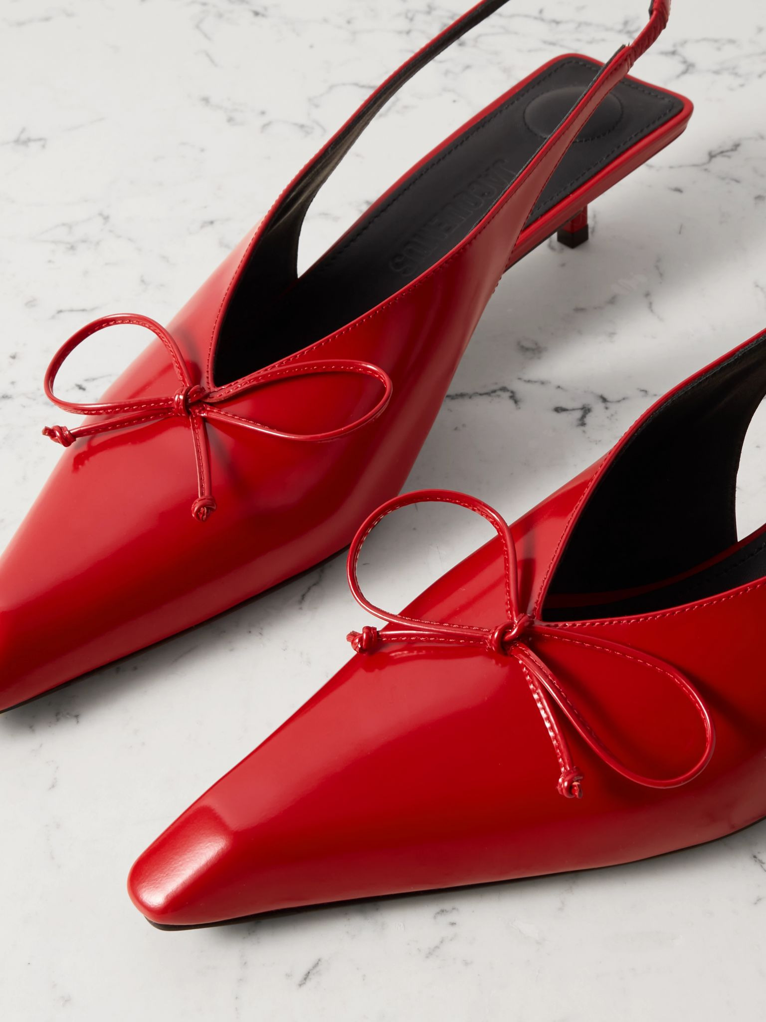 Cubisto bow-embellished leather slingback pumps Red - 4
