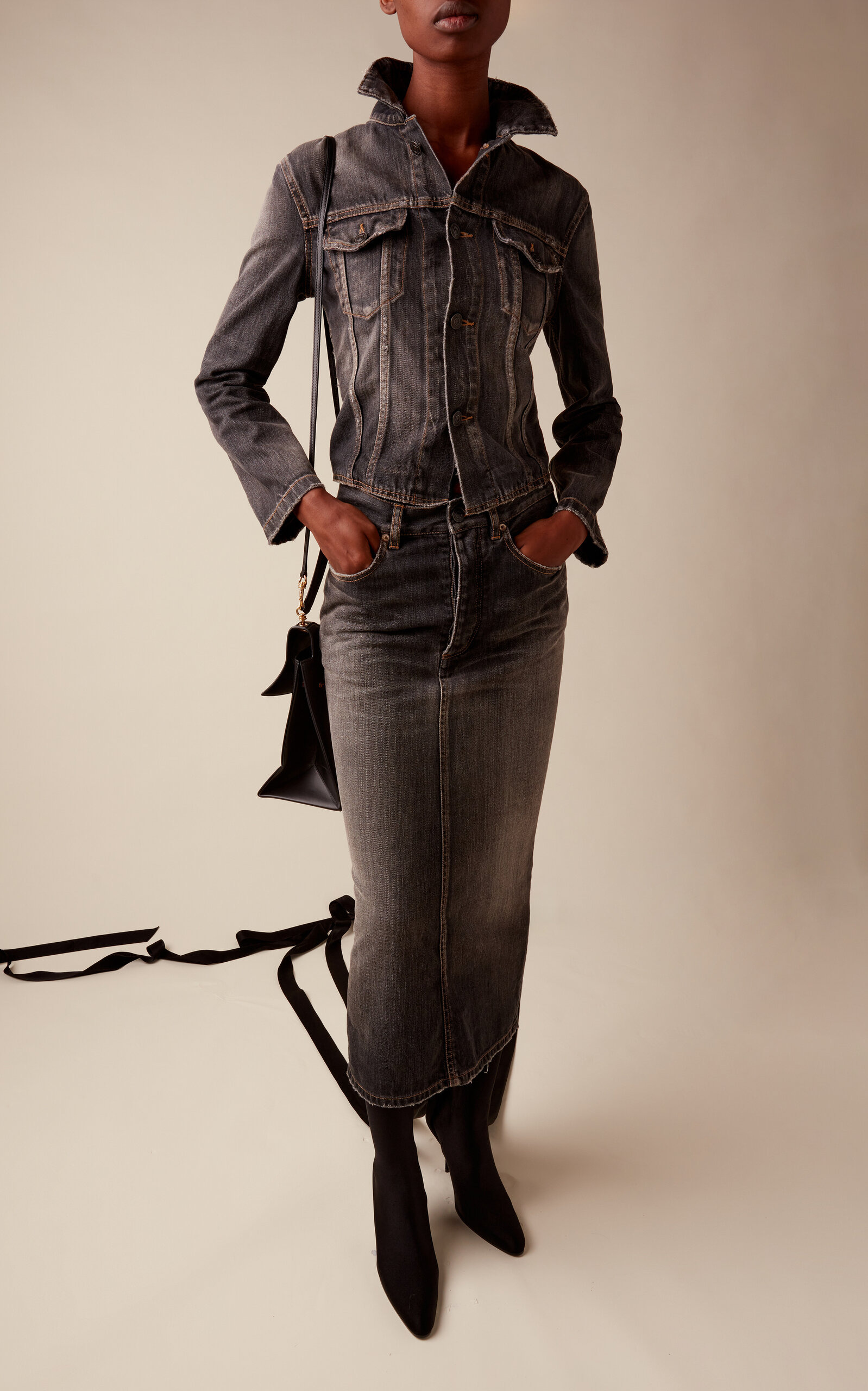Lace-up Denim Jacket grey - 3