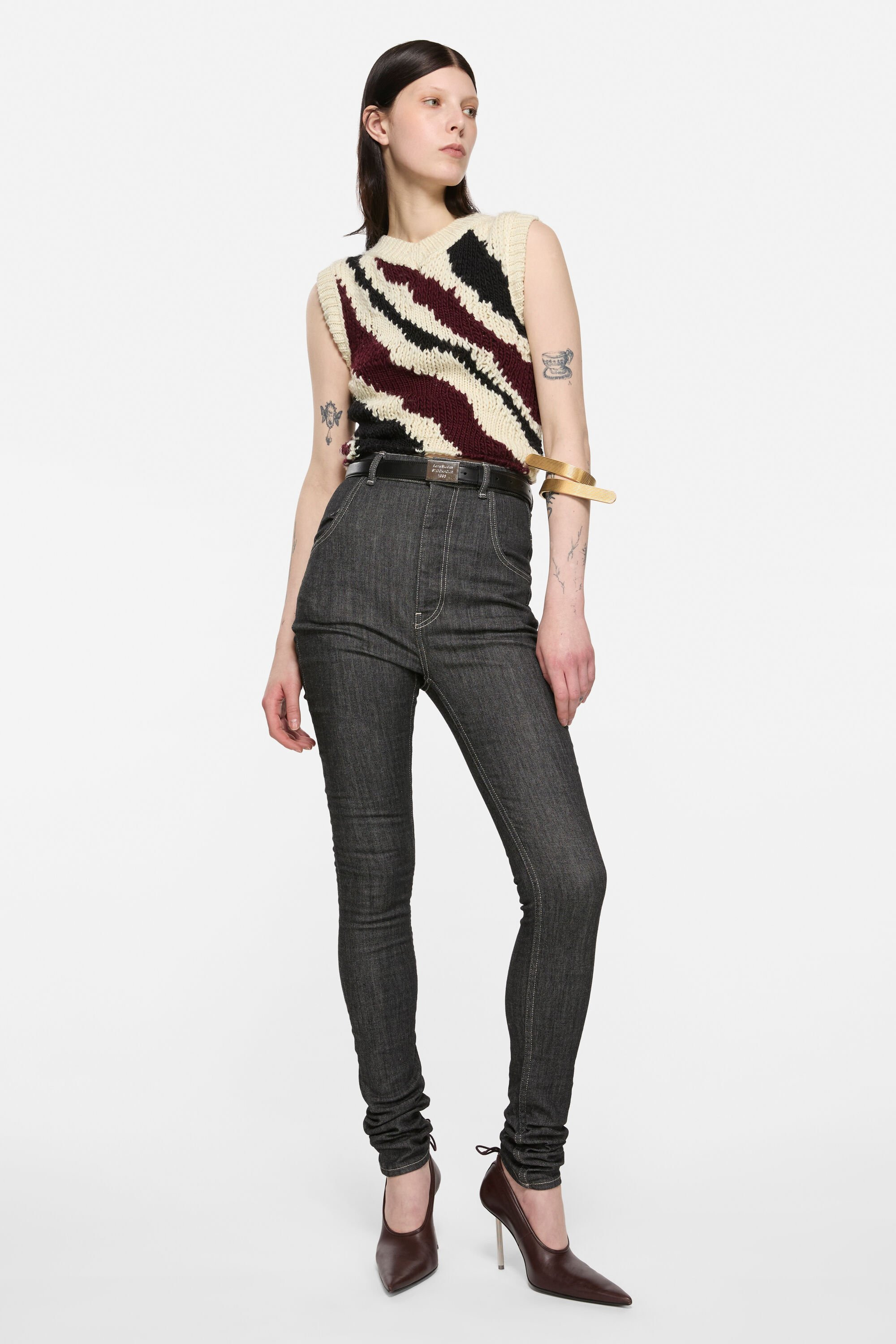 Fitted wool vest - White Multicolor - 2