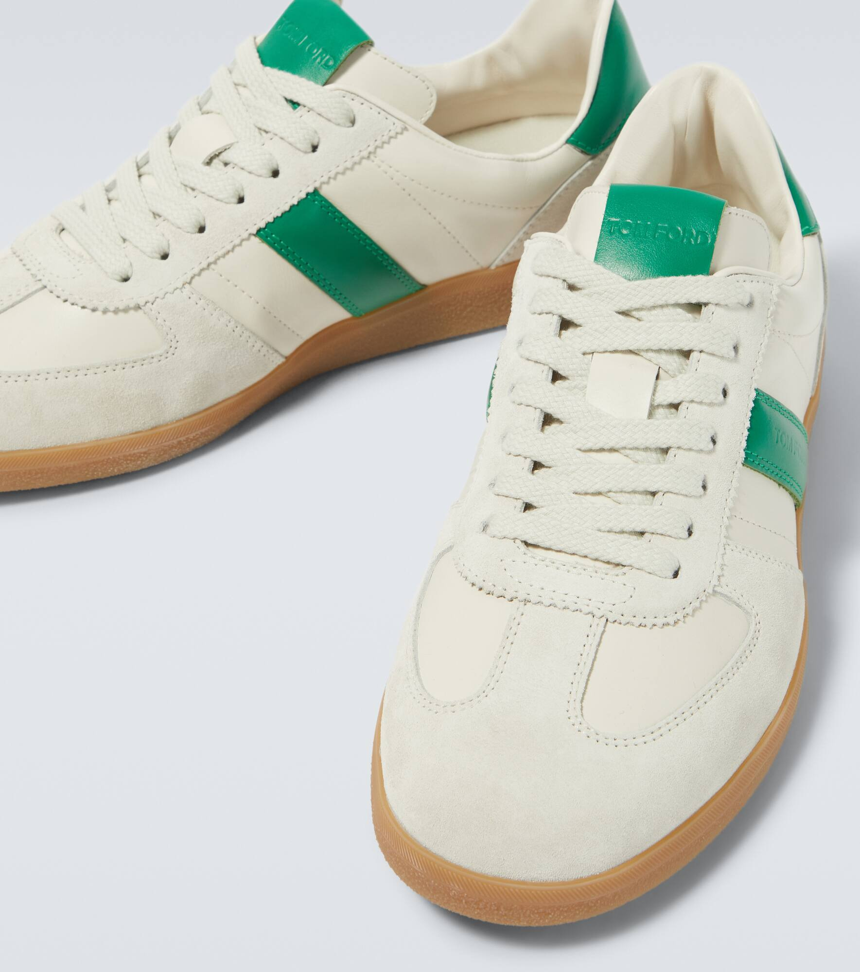 Suede-trimmed leather sneakers - 3