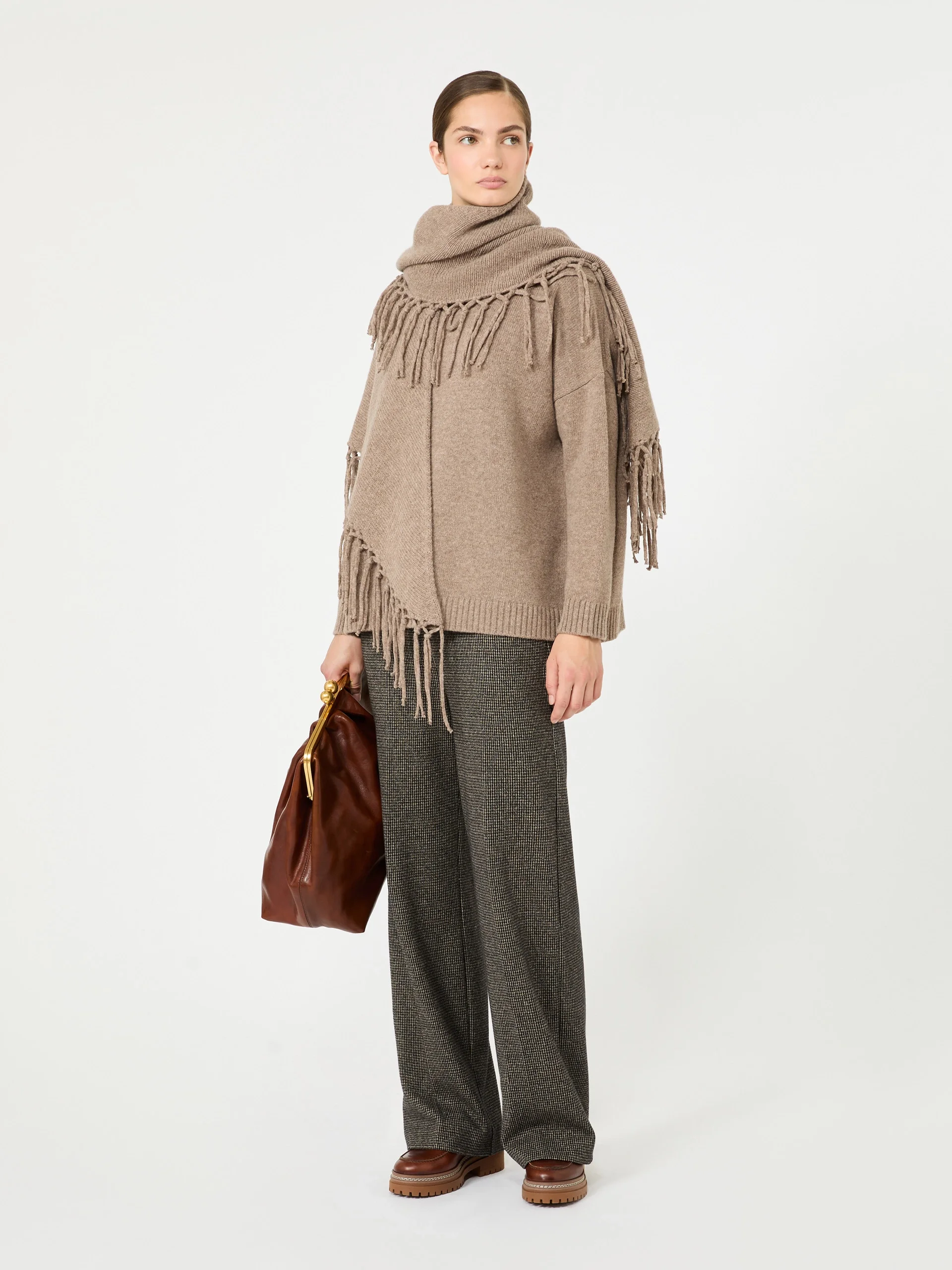 TORNADO Fringed wool shawl - TURTLEDOVE - 1
