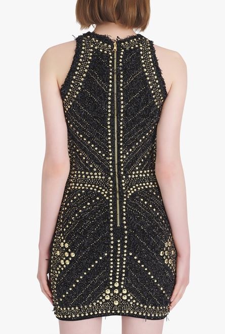 Short black tweed dress with embroidered gold-tone studs - 9