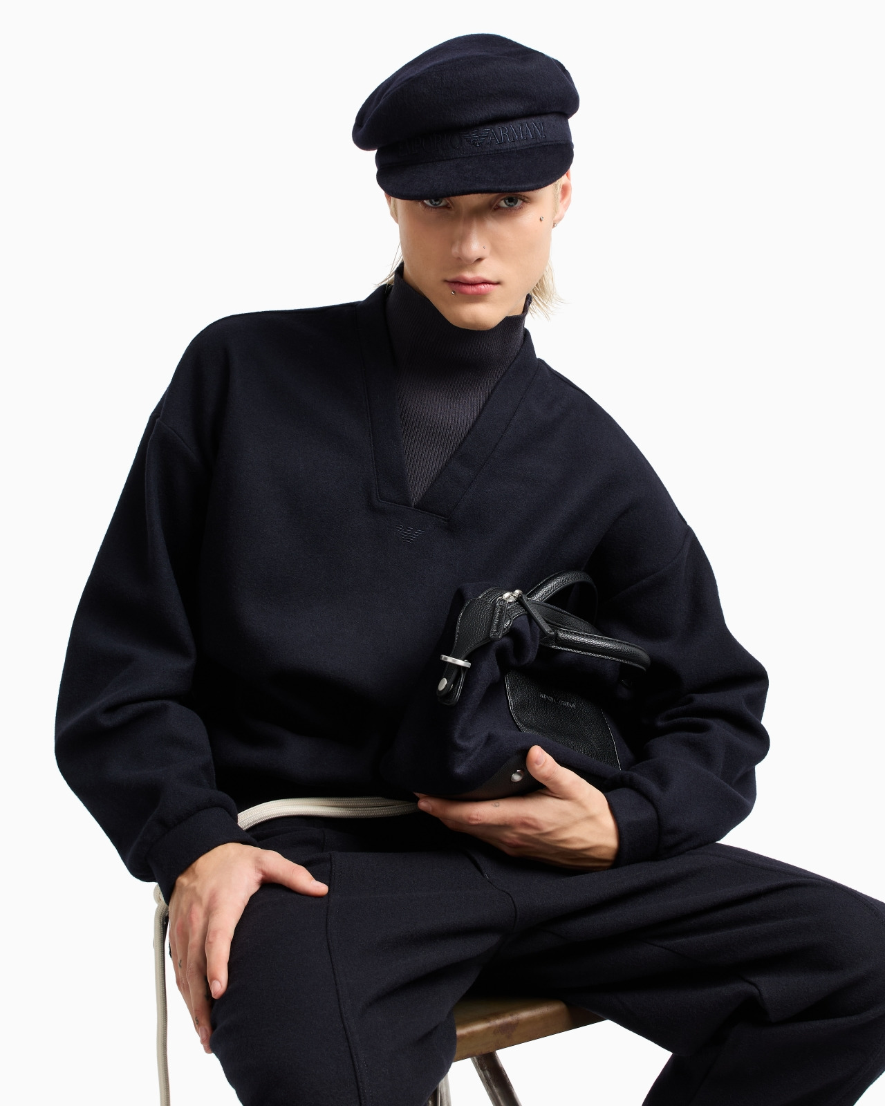 WOOL CLOTH SWEATSHIRT WITH KNIT MOCK NECK - 6