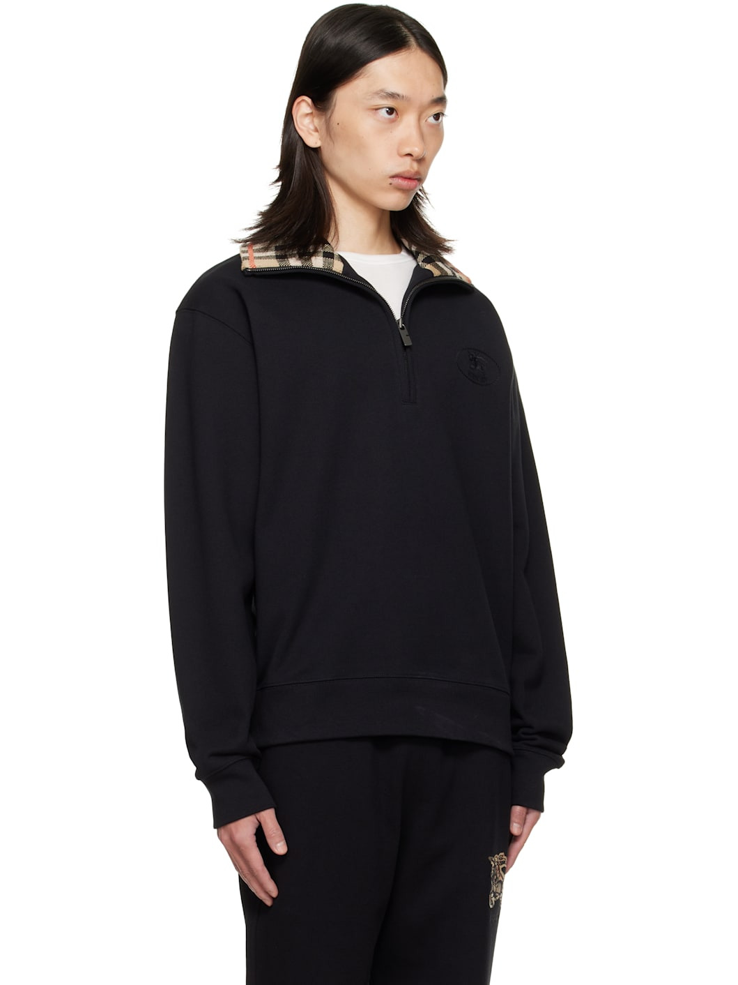 Black Check Collar Half-Zip Sweatshirt - 2