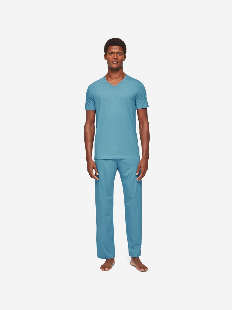 Men's V-Neck T-Shirt Basel Micro Modal Stretch Harbour Blue - 3