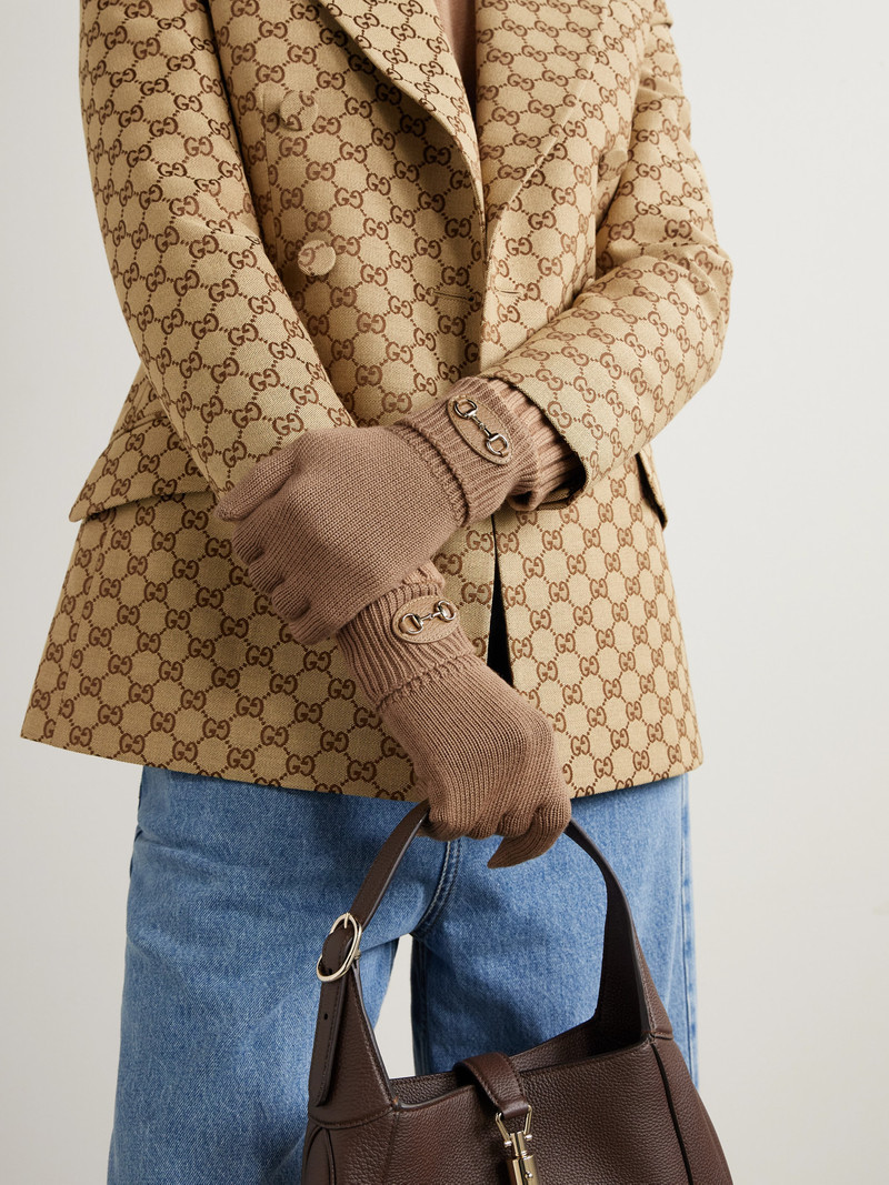 GUCCI Horsebit-detailed Leather-trimmed Wool Gloves outlook