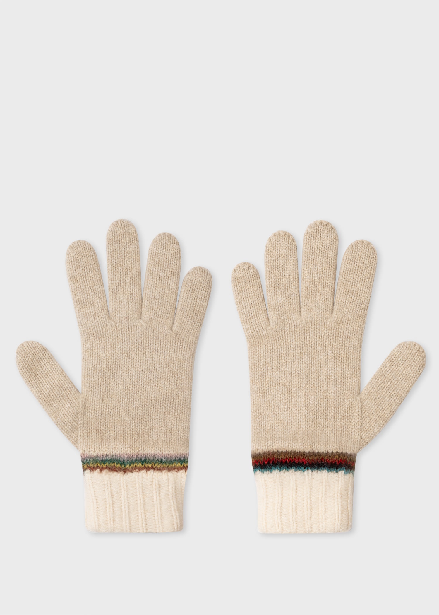 Oatmeal 'Signature Stripe' Wool Gloves - 2