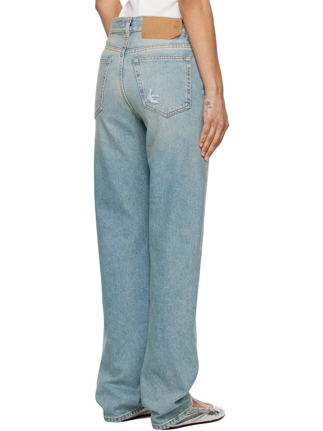 Blue Distressed Taped 5 Pocket Jeans - 3