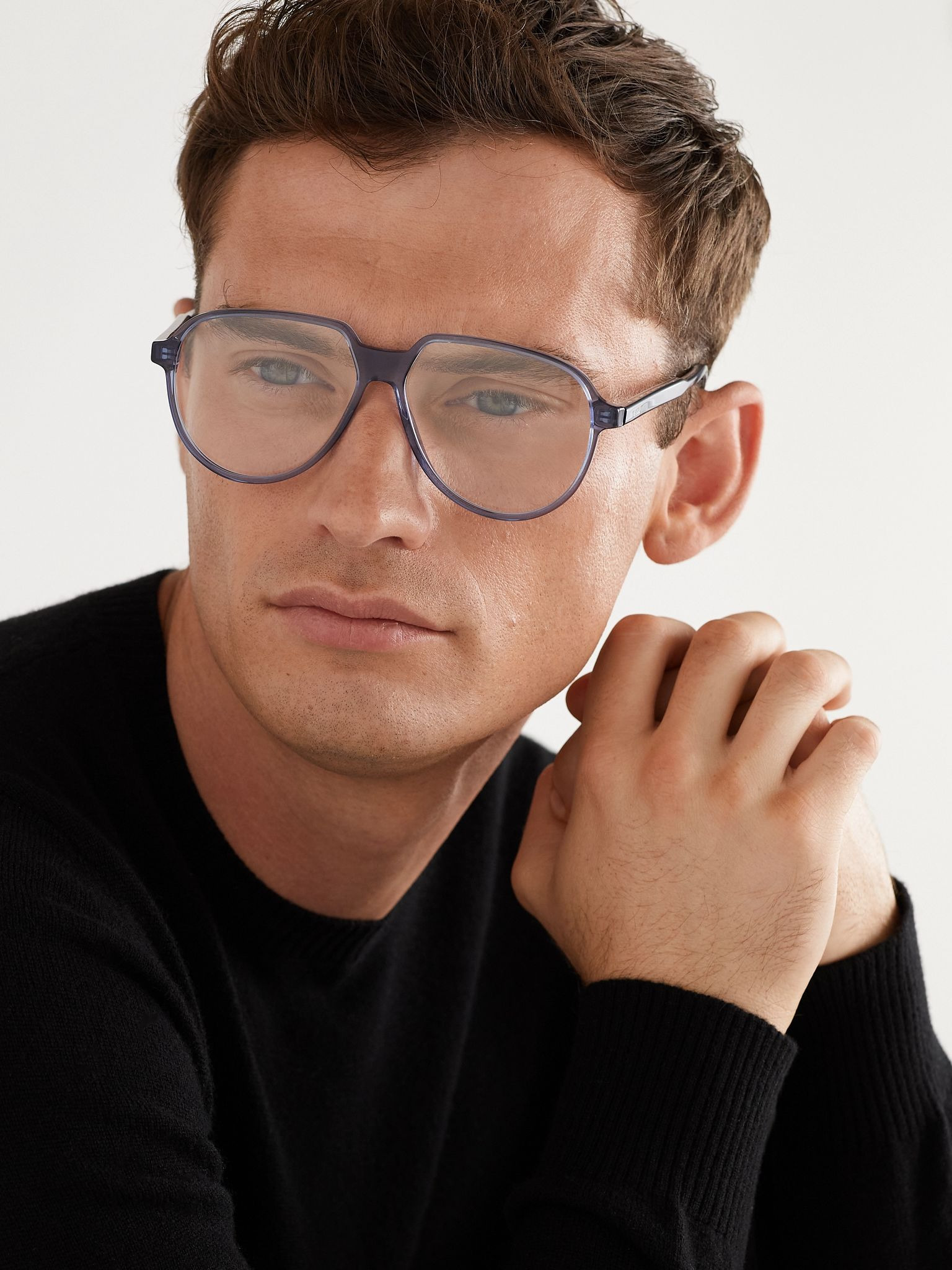 InDior O A1I Aviator-Style Acetate and Silver-Tone Optical Glasses Blue - 2