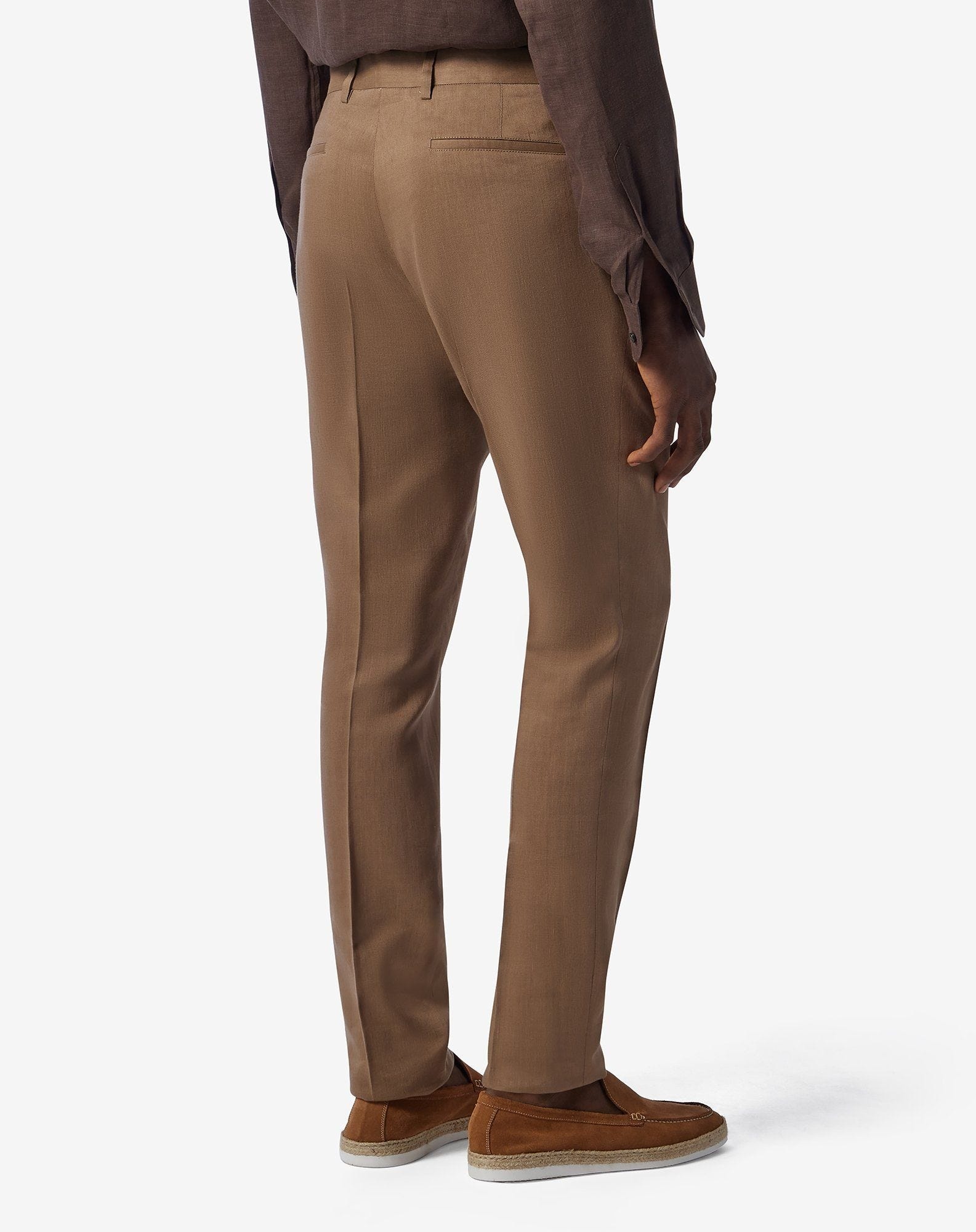 Beige linen, wool and mohair chinos - 4