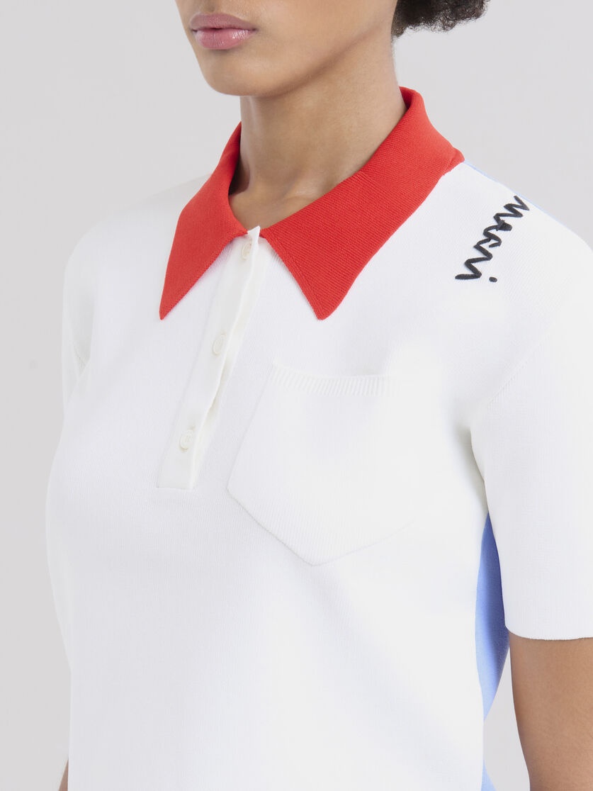 WHITE TECHNICAL VISCOSE POLO WITH CONTRASTING BACK PANEL - 4