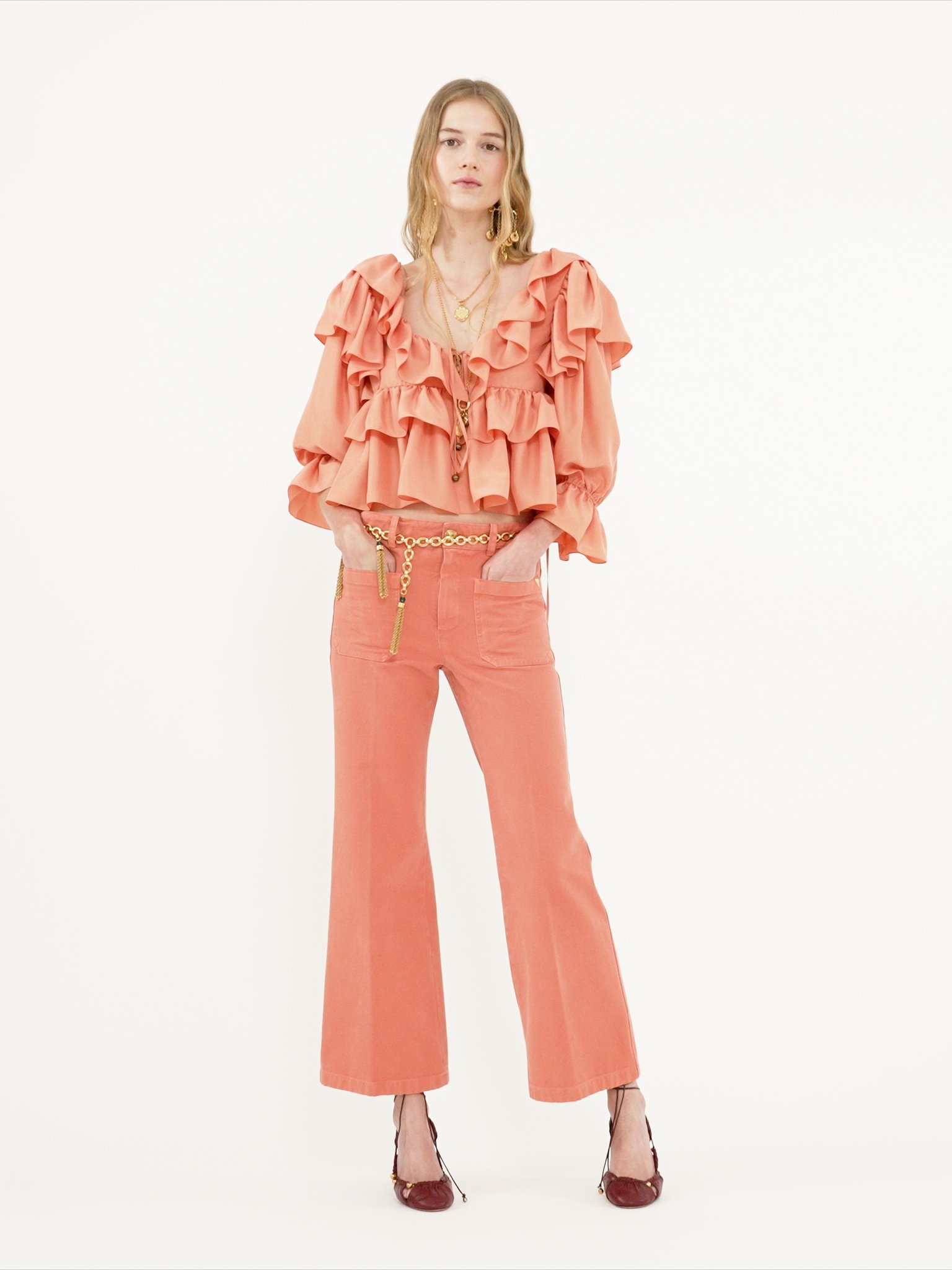 Chloé CROPPED BOOTCUT PANTS IN COTTON VELVET | REVERSIBLE