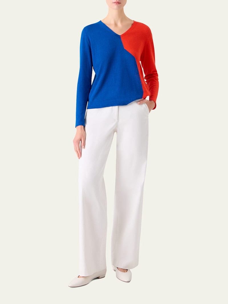 AKRIS High Plains Linen-Wool Knit V-Neck Sweater outlook