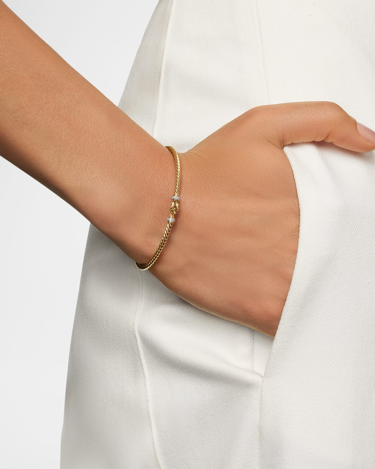 Cable Buckle Bracelet with Diamonds and 18K Gold, 2.6mm - 7