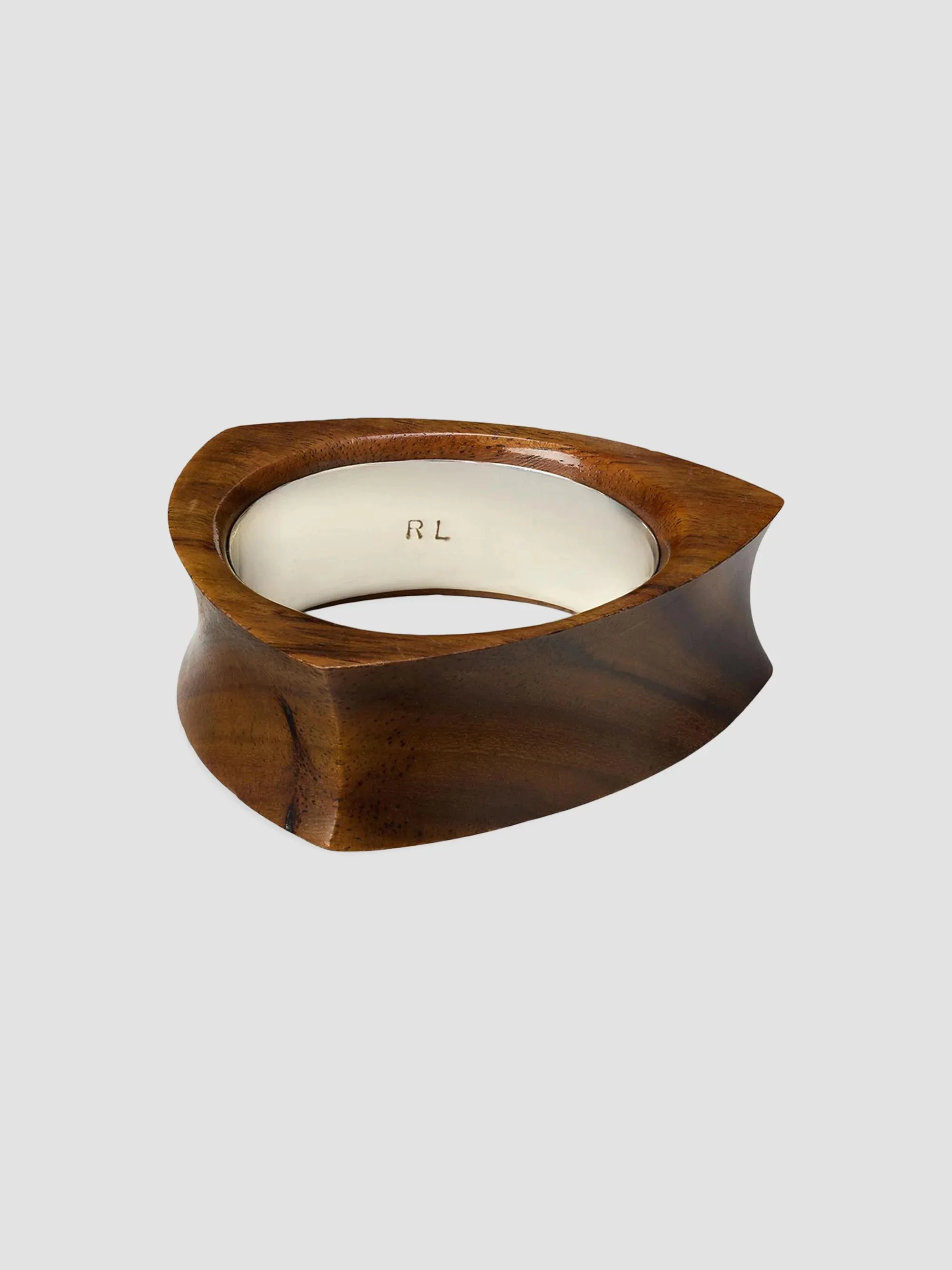 Women's Brass & Wood-Triade Cuff Bangle - Silver Brown - 1
