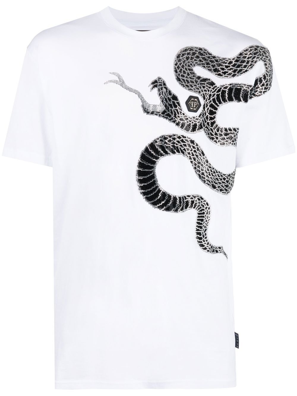 embellished snake-print T-shirt - 1