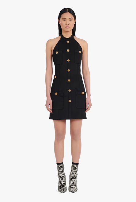 Open-back black dress with gold-tone buttons - 4