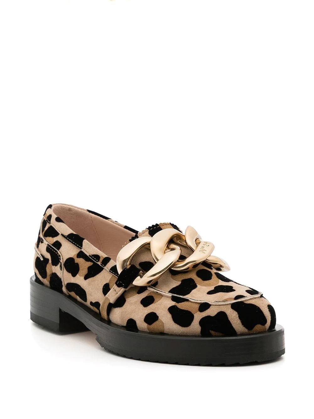 leopard-print chain-link loafers - 2