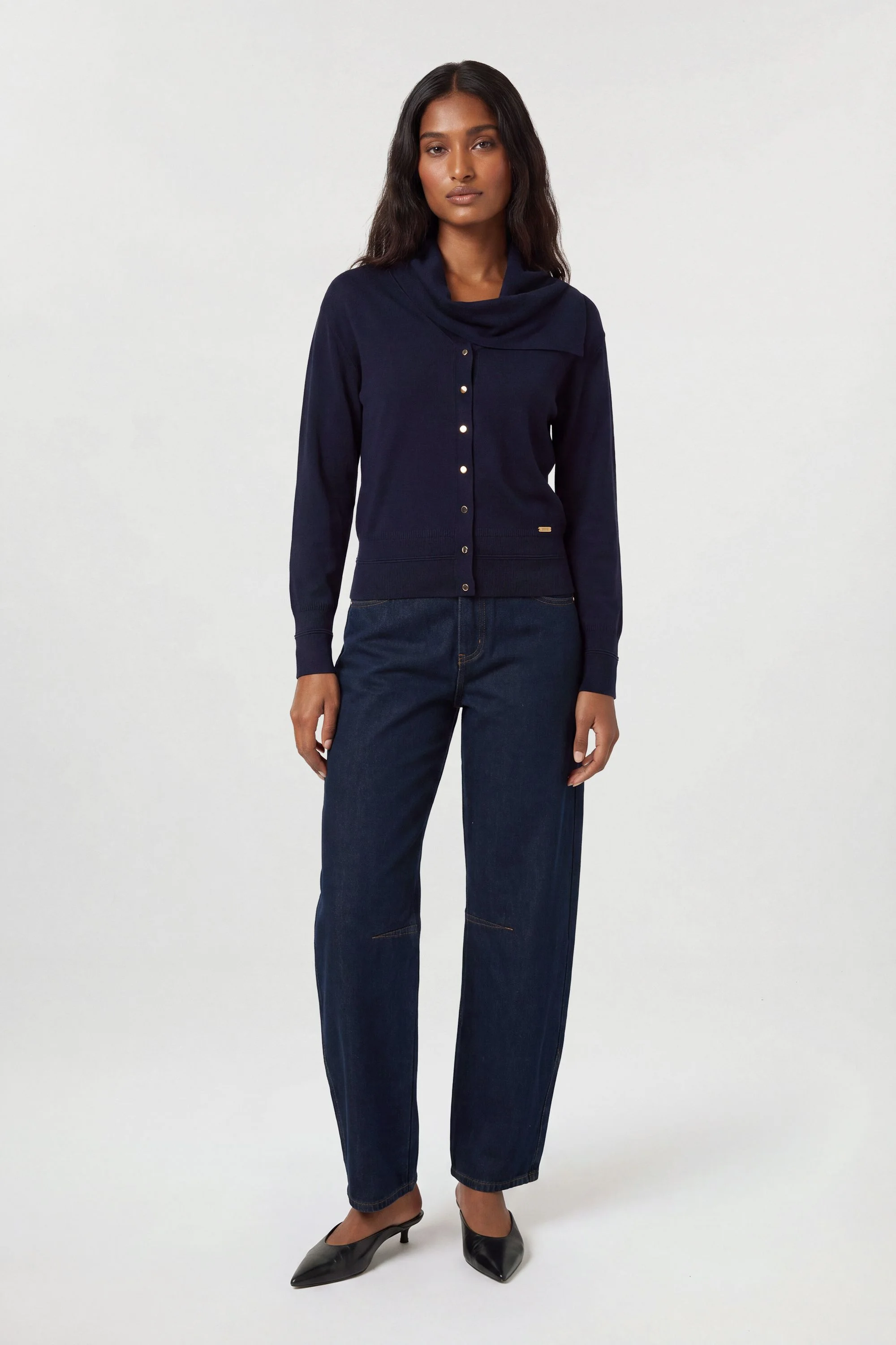Viscose Blend Draped Tie Neck Knit Jumper - 1
