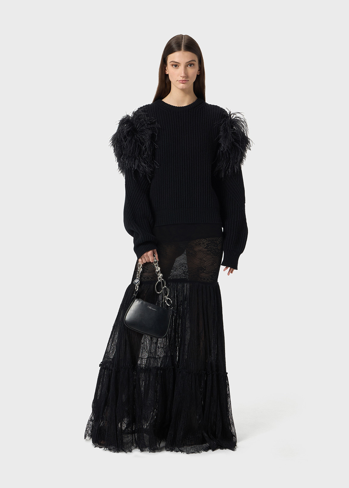 RIBBED WOOL SWEATER WITH FEATHERS - 2