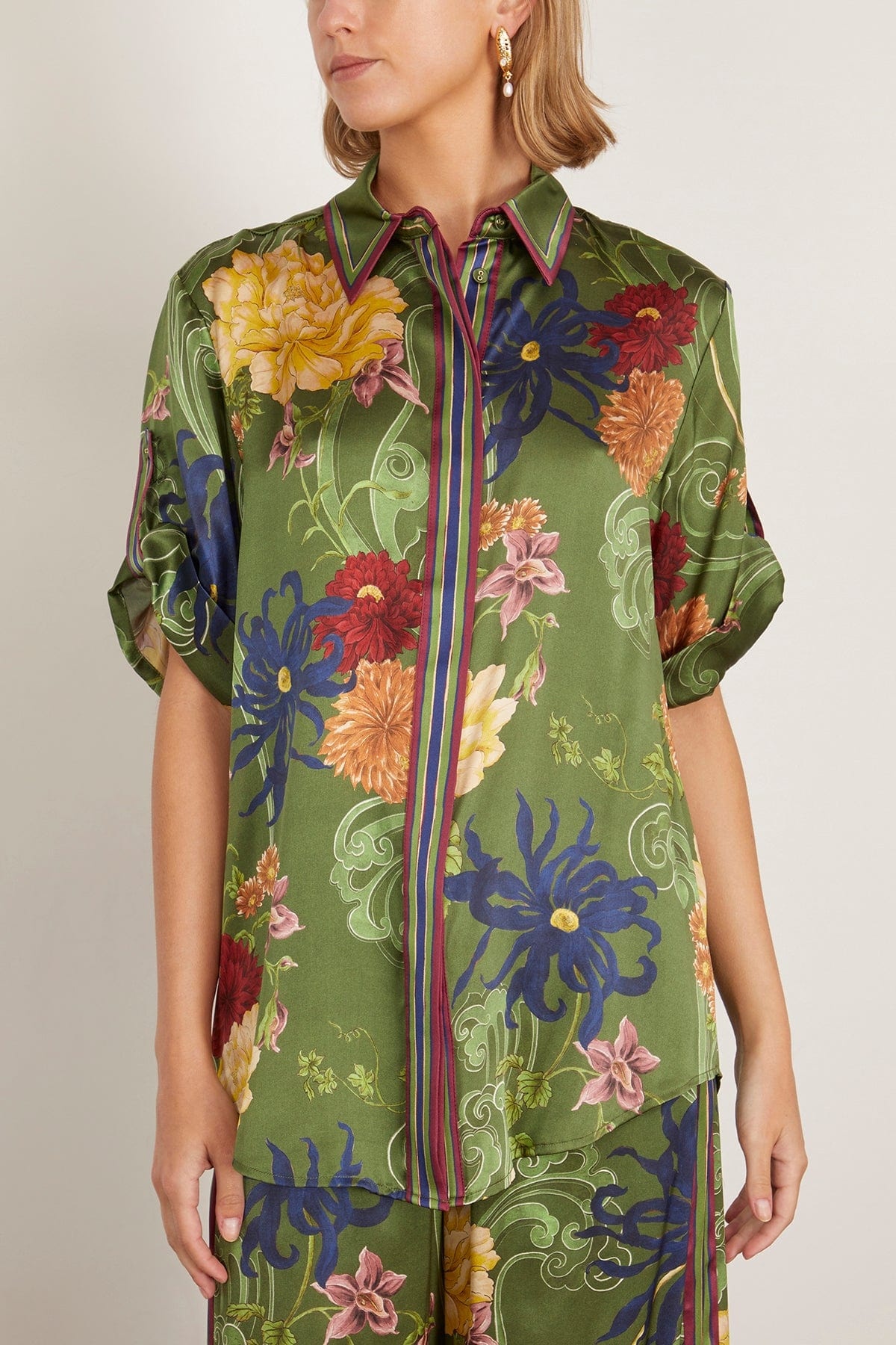 Avery Silk Shirt in Green - 3