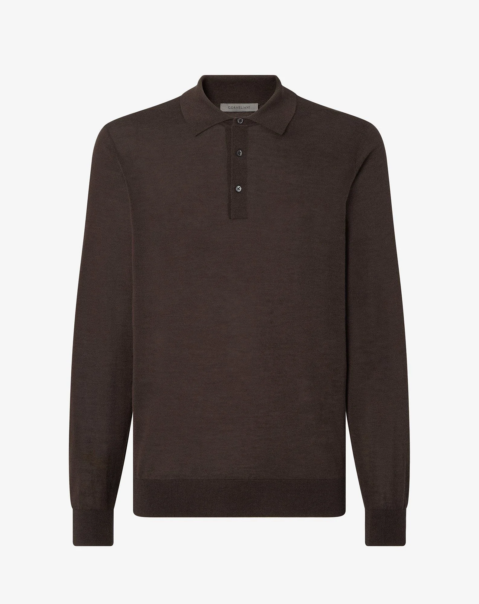 Brown ultra fine silk and cashmere button-up polo shirt - 1